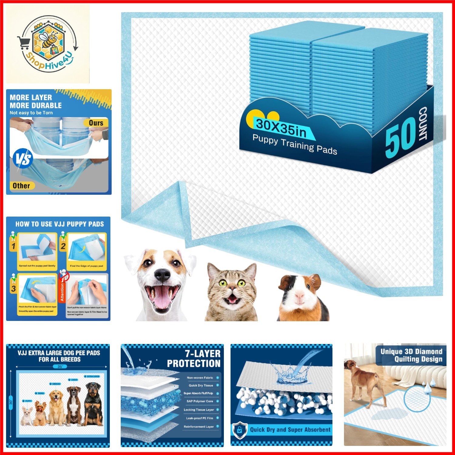 Puppy Pads XL 30″x35″, 50 Count Disposable X-Large Potty Pads, Pee Pads for D…
