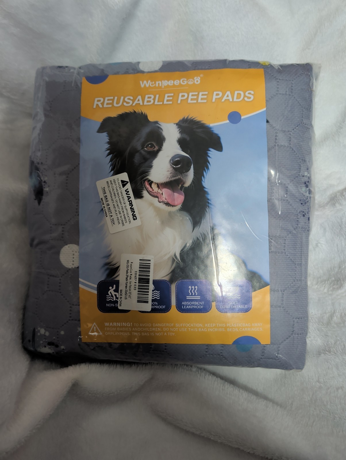 Washable Pee Pads for Dogs, 4 Pack Absorbent Reusable Training Dog Pads Pet Pupp