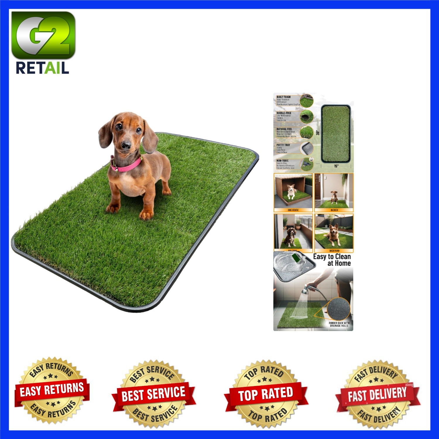 15″ x 30″ Waterproof Artificial Grass Puppy Training Pad & Reusable Tray