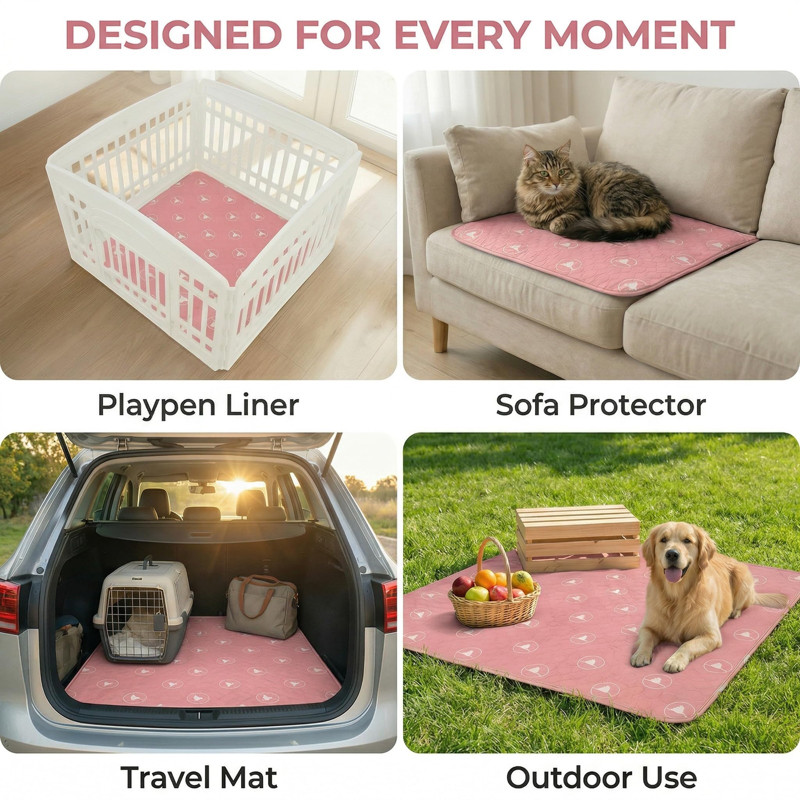 PJYuCien 36″x36″ Reusable Playpen Training Pad for Puppies, Pink | Ideal for Sma