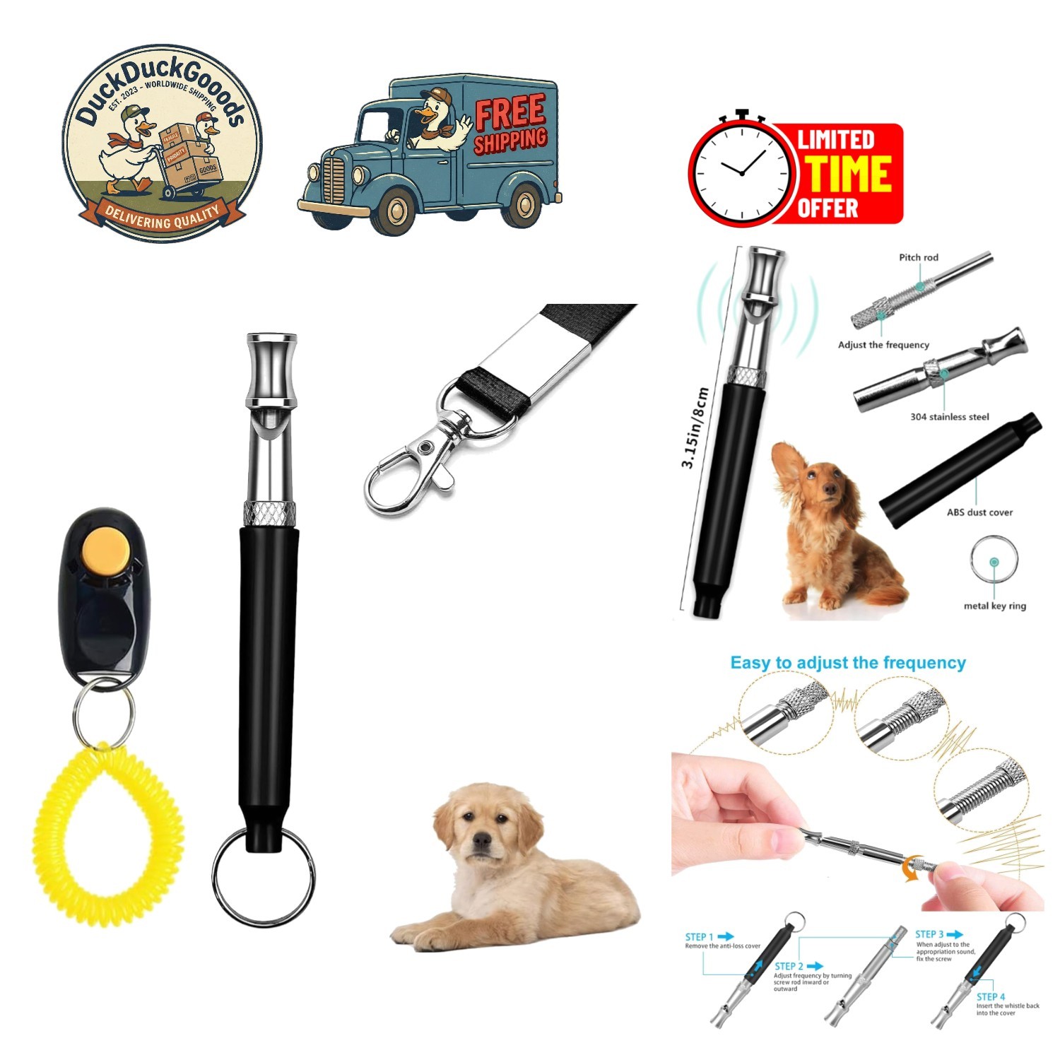 Durable Dog Training Kit: Adjustable Whistle & Clicker for Effective Commands