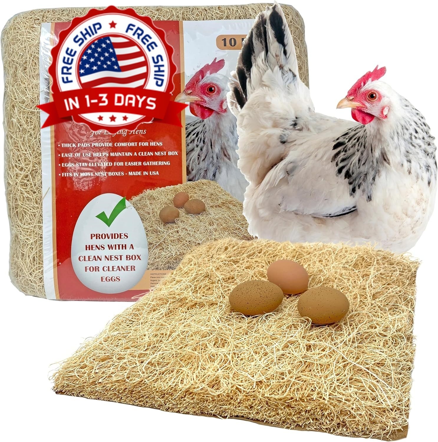 Paquete 10 Almohadillas para Nidos de Gallinas 33x33cm Aspen Sostenible