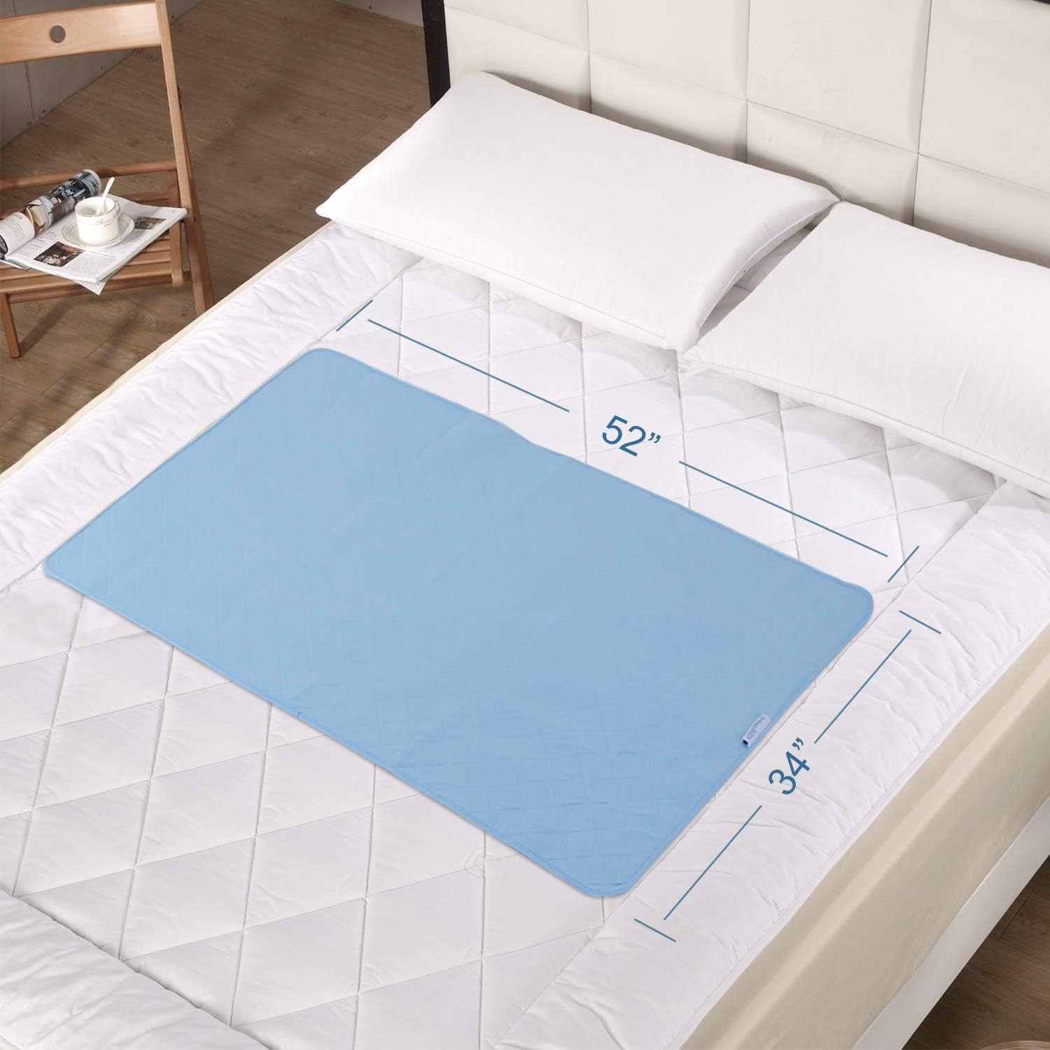 Bed Pads for Incontinence Washable Large 34″ × 52″, Blue | Reusable Pee Pads, Wa