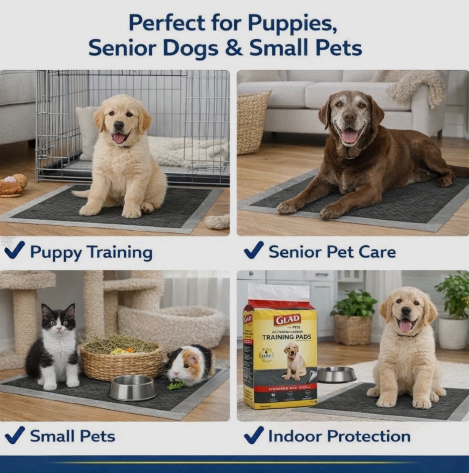 3-Pack GLAD For Pets Activated Carbon Training Pads Standard Size 14pc Us Seller
