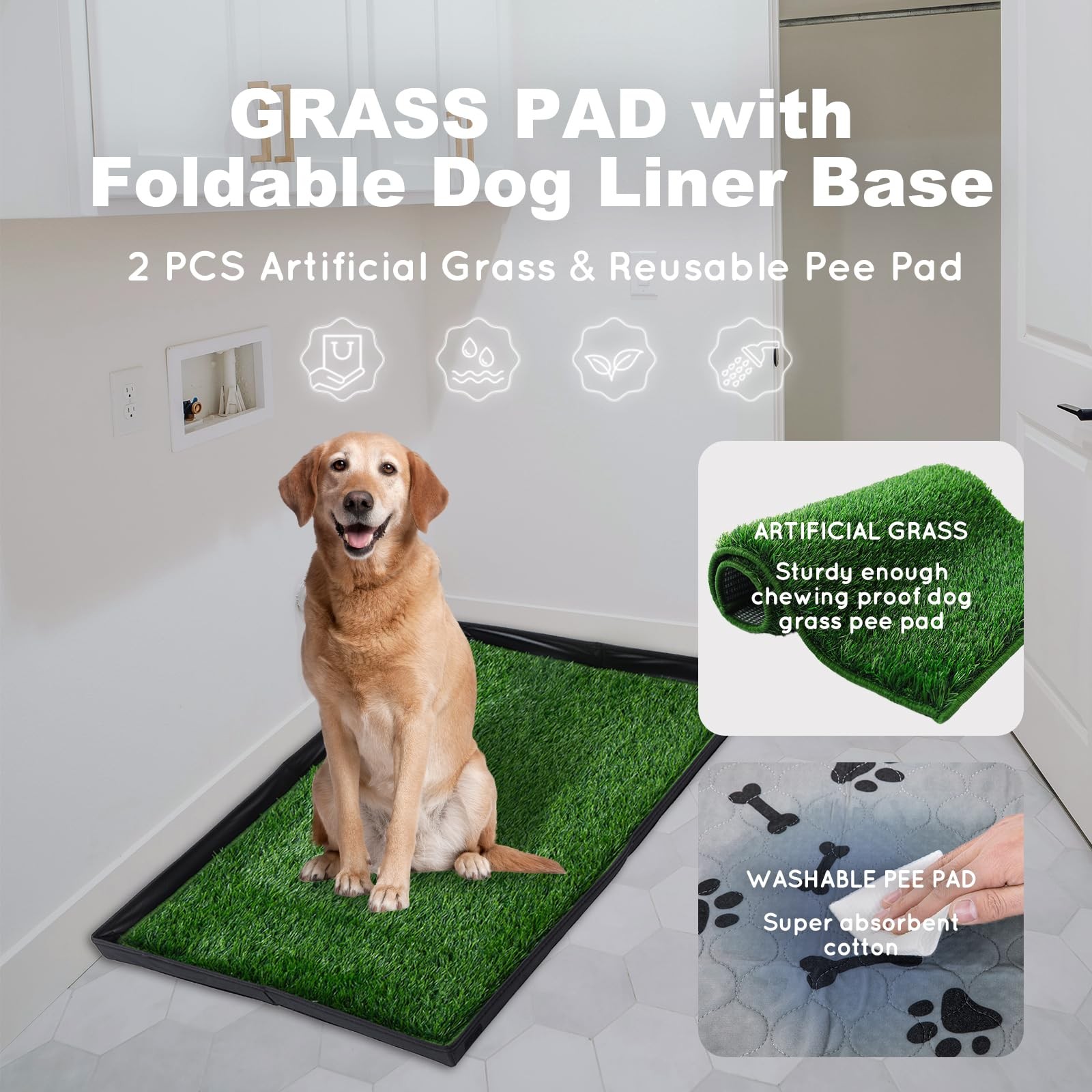 Dog Grass Pad with Foldable Dog Litter Box,Large Liner Base for Balcony，Ultra…