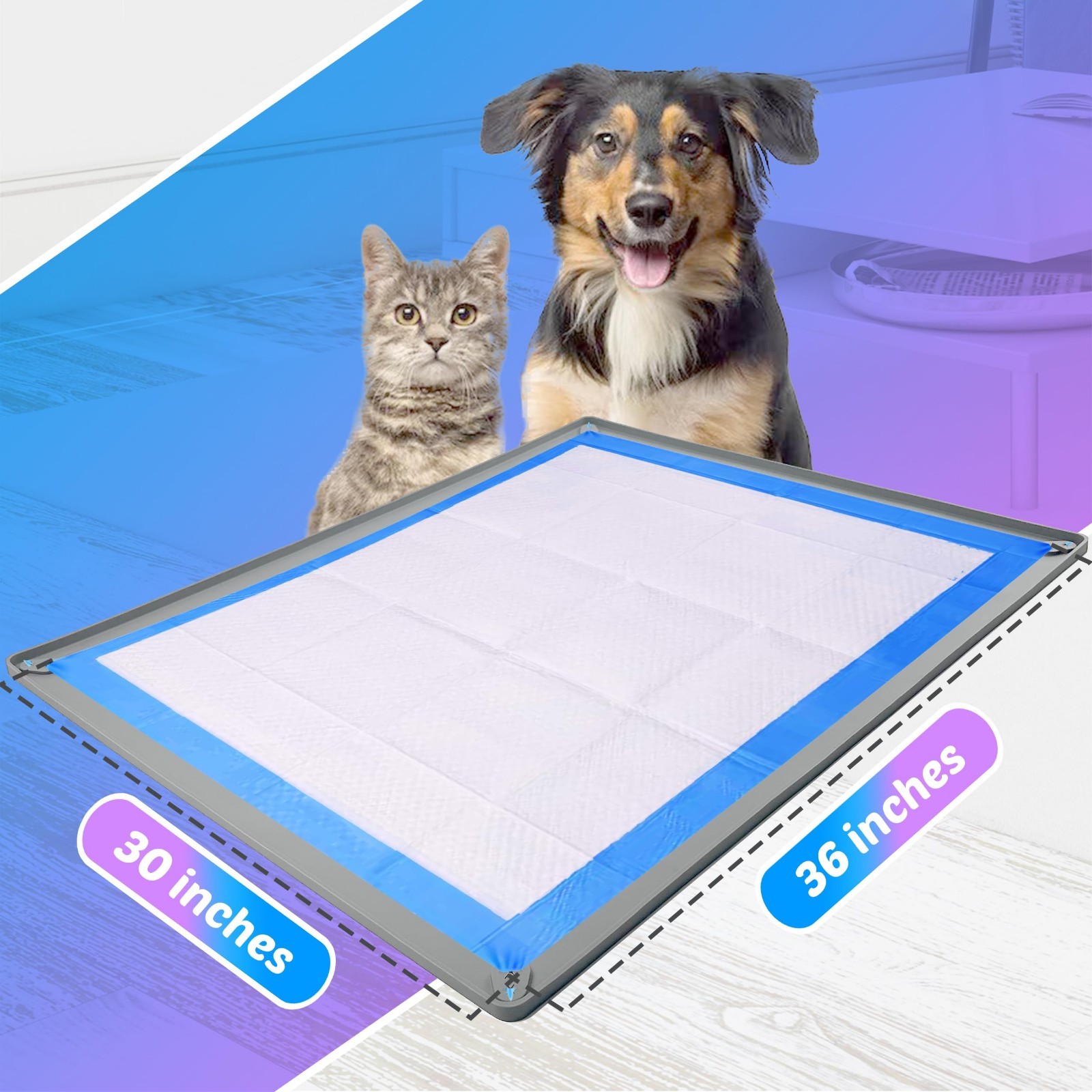Dog Pee Pad Holder Tray for 30” x 36” Pads – Non-Spill, Easy Clean, Light Grey