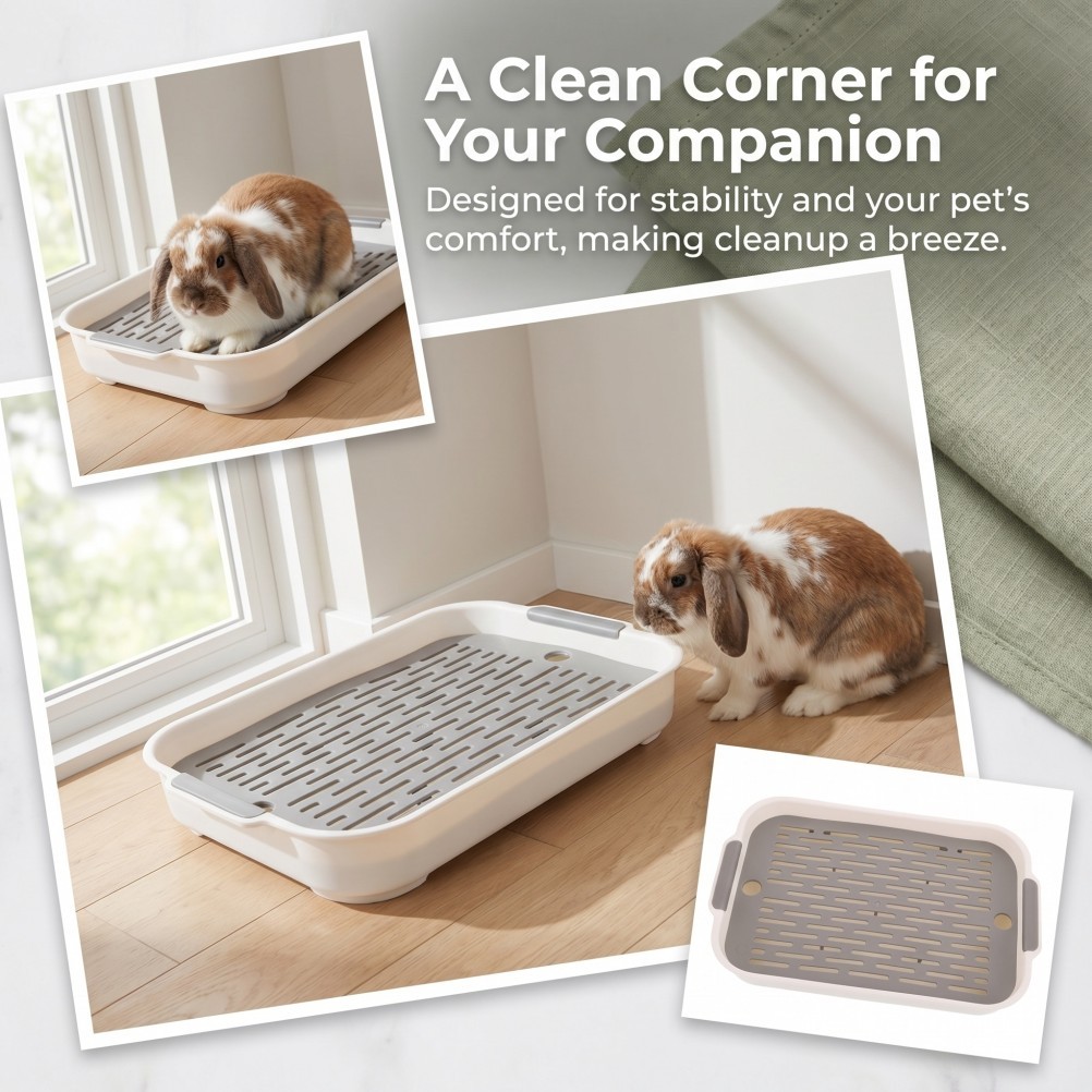 2Pcs Reusable Rabbit Litter Box for Small Pets White Antisplash Design
