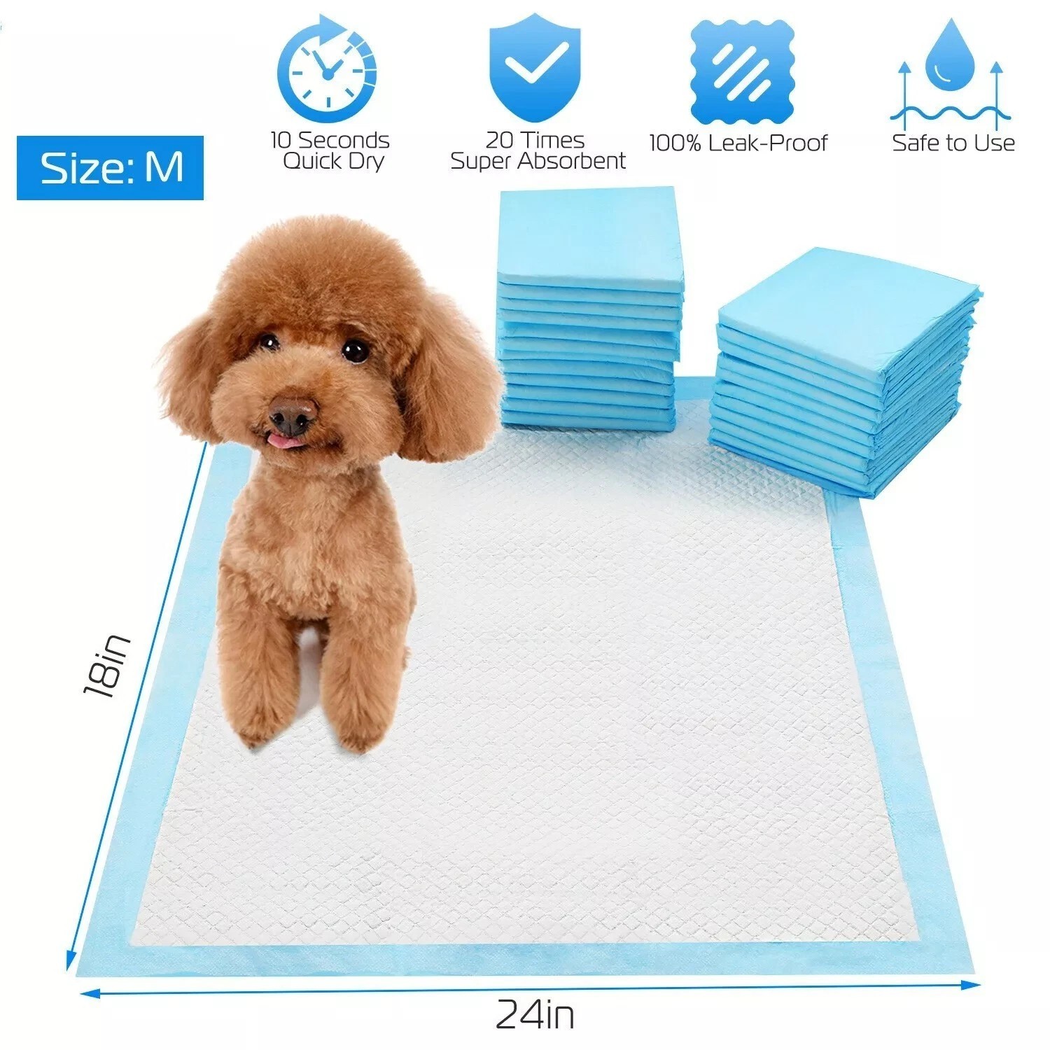 50Pcs House Dog Training Pads Puppy Pee Pad Underpads Cat Wee Potty Mats 24X18in