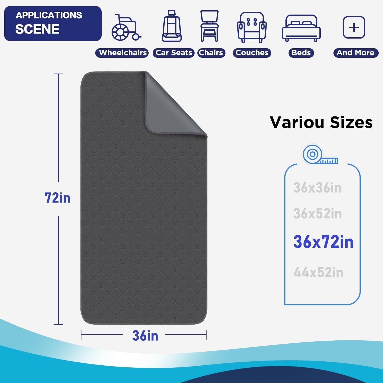 Hide Stains Washable Bed Pad 36×72 Inch (2 Pack), Waterproof Pad for Incontin…