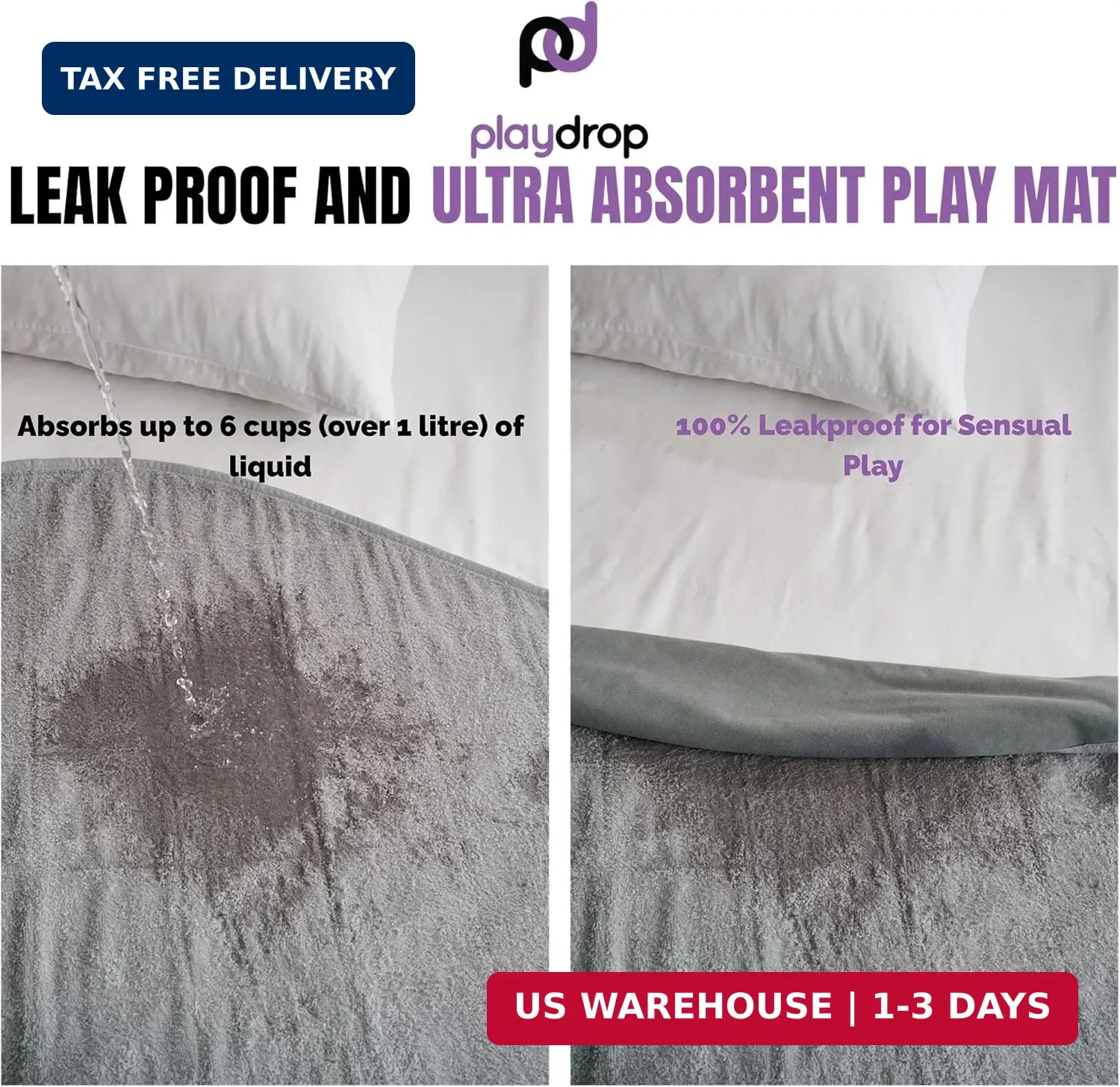 Waterproof Intimacy Mat, Reusable, Plum, 57 x 40 inch | Washable, quiet