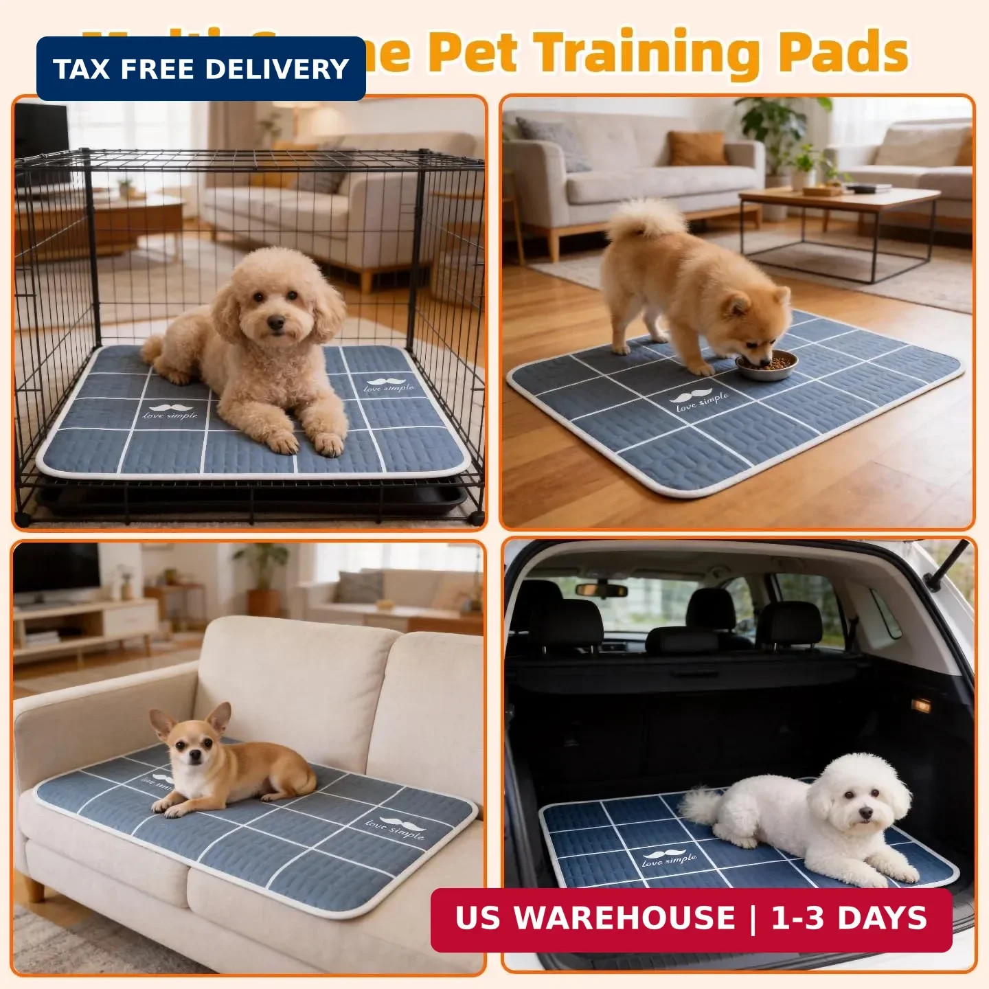 Washable Puppy Pads with Pheromones, 4 Pack – Super Absorbent Leakproof Reusable