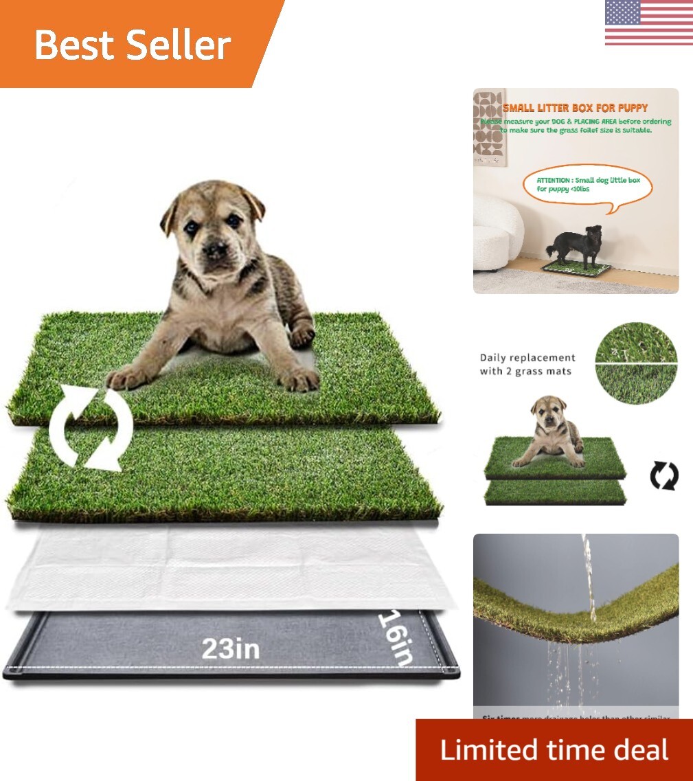 HQ4us Dog Grass Pad with Tray Small 23″ x 16″ Dog Litter Box Toilet for Puppy…