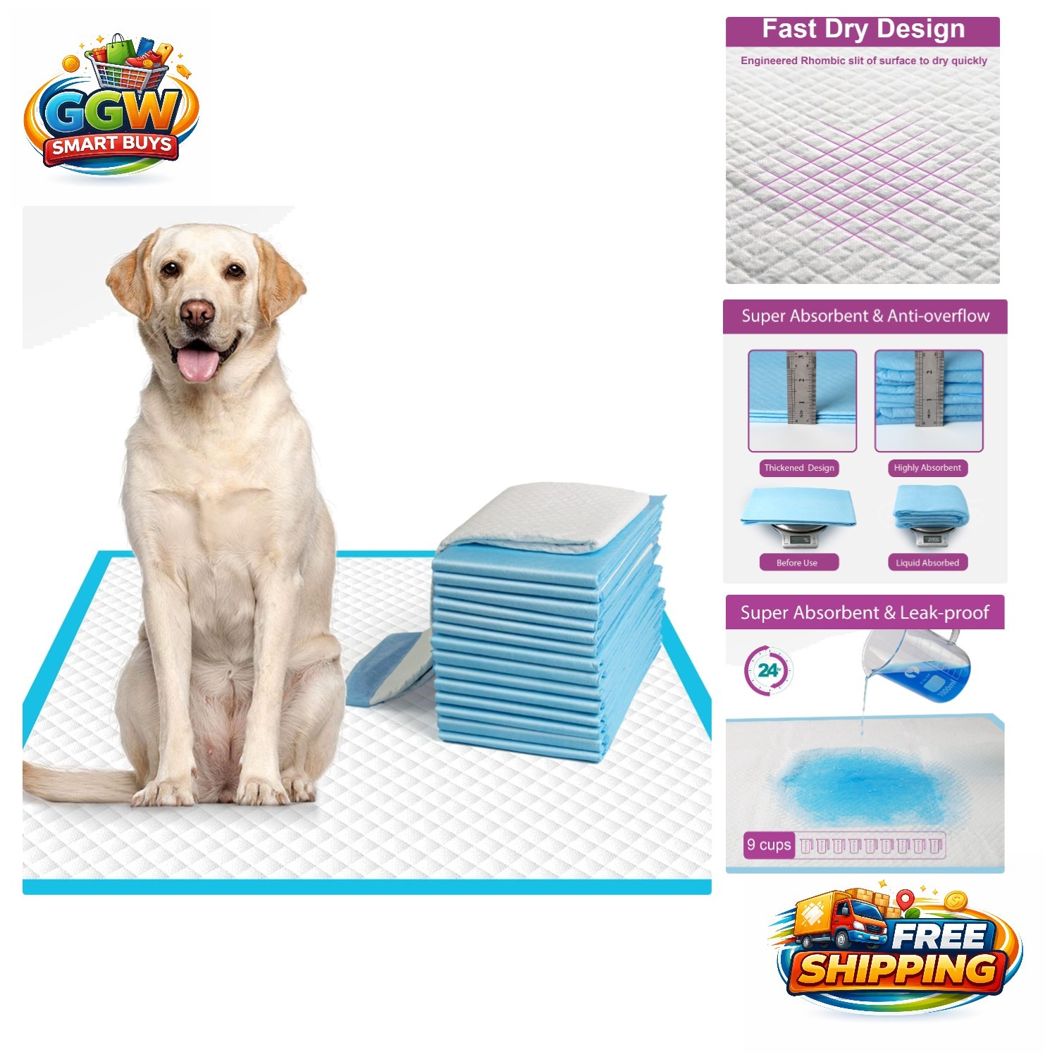 All-Purpose Puppy & Dog Pads 28″x34″ – Super Absorbent & Odor Control, 30 Ct