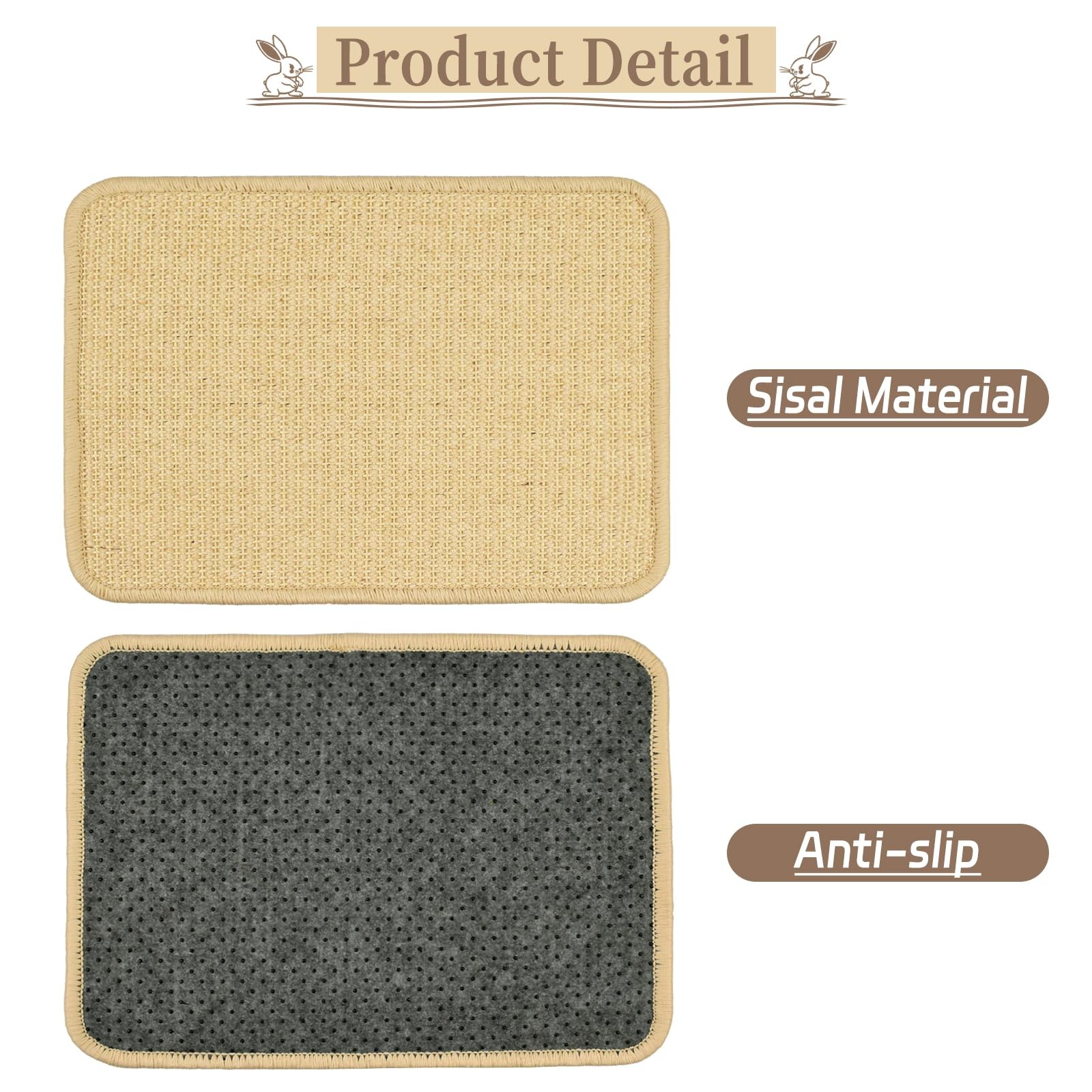 Aifong 2 Pcs Rabbit Scratch Mat 16″x12″ Natural 16″x12″, As pictures shown