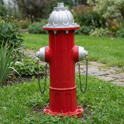 Elenon Garden Fire Hydrant Outdoor Statue Decorative for Dog to Peed Silver Red