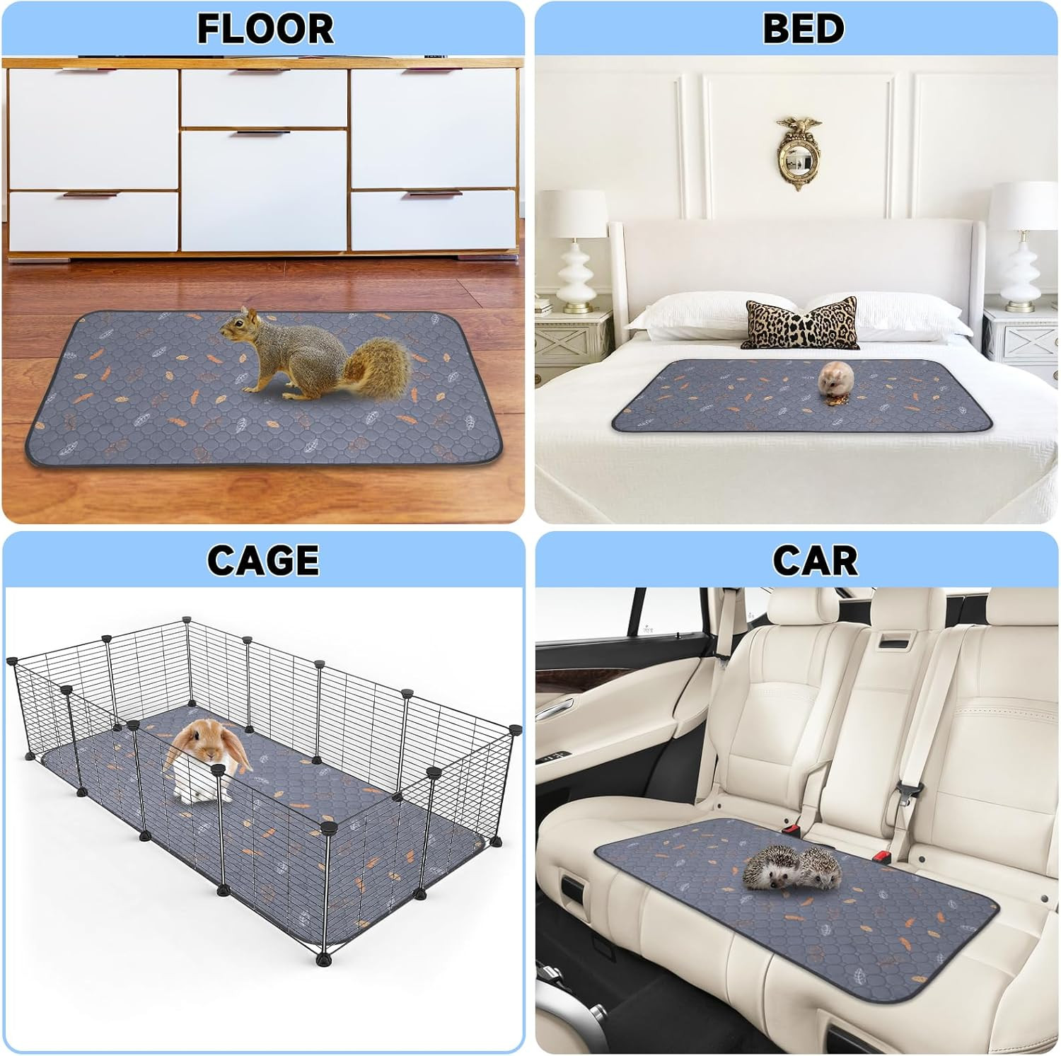 2 Pack Washable Guinea Pig Pee Pads, 24″ X 48″ Waterproof Reusable Guinea Pig Ca