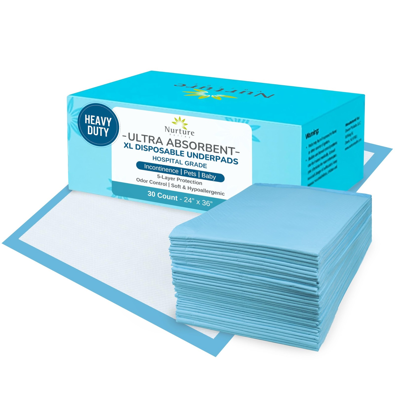 30 Heavy Duty 24 x 36 Ultra Absorbent Bed Pads by Nurture | Waterproof Dispos…
