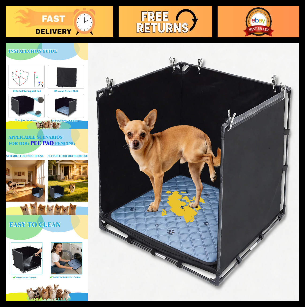 Washable Dog Pee Pad Holder Tray – Foldable Indoor Potty Station for Small Dogs,