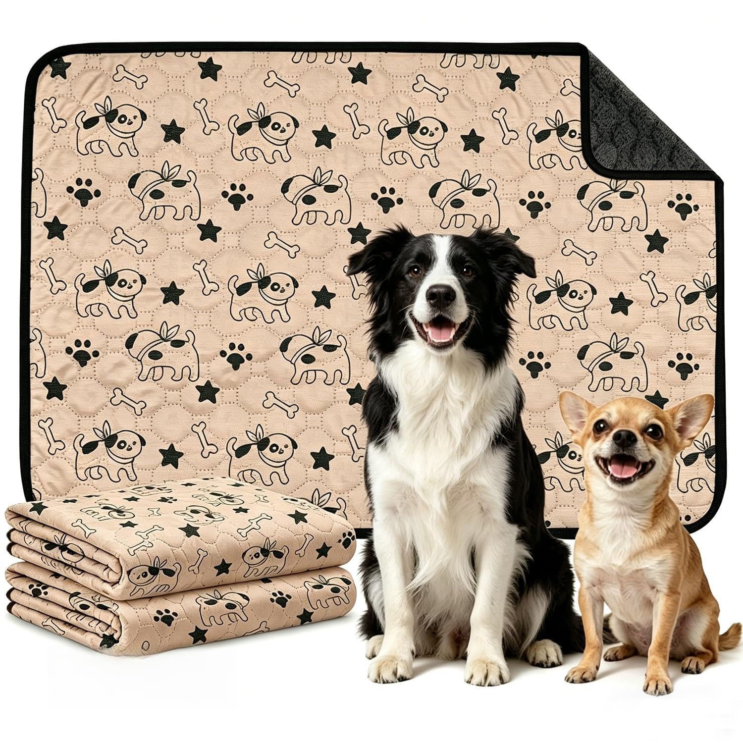2 Pack Reusable Washable Pet Pee Pads, 24″ x 48″ Guinea Pig Cage Liner, Water…