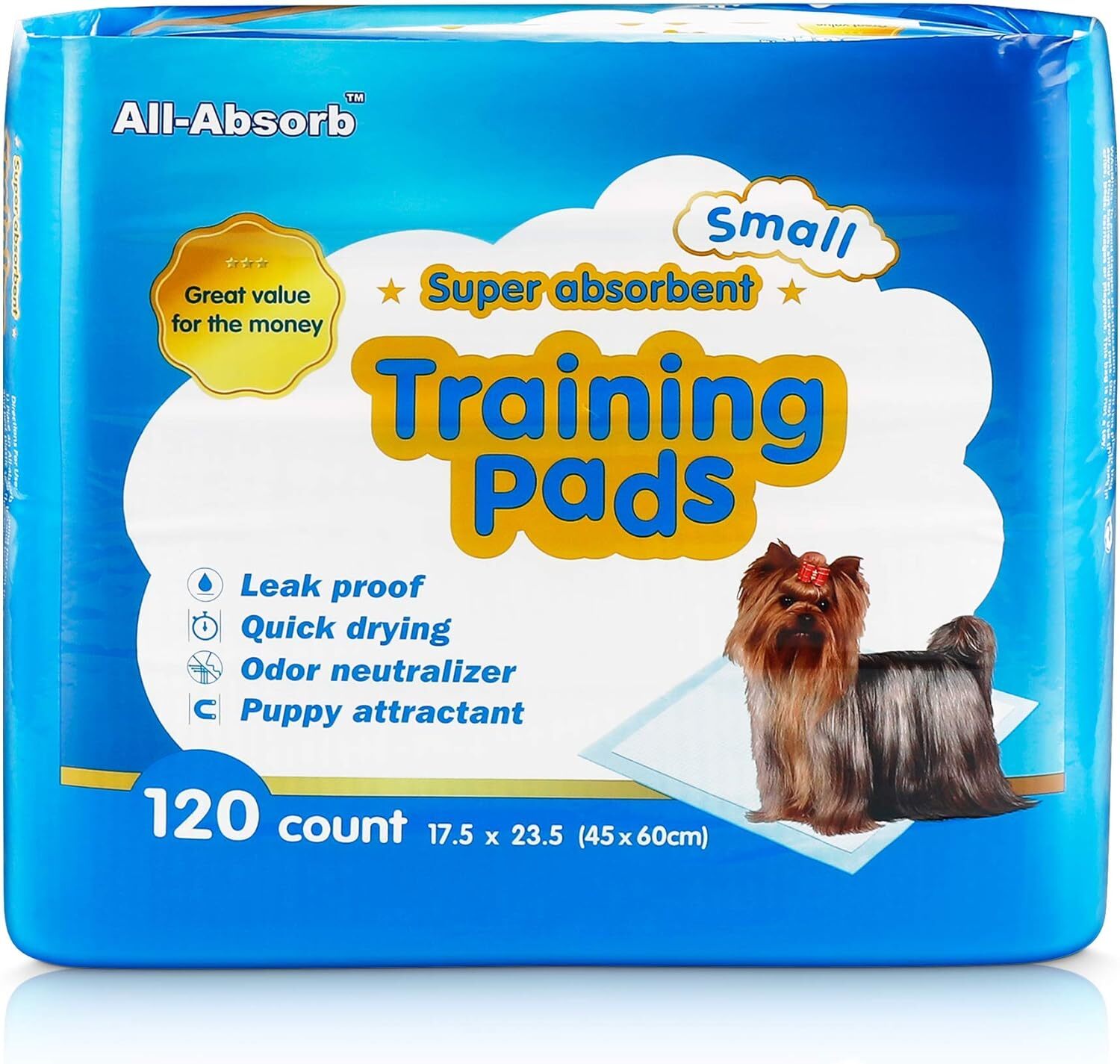 120Ct All-Absorb Puppy Training Pads 17×23″ Ultra Absorbent and odor Eliminating