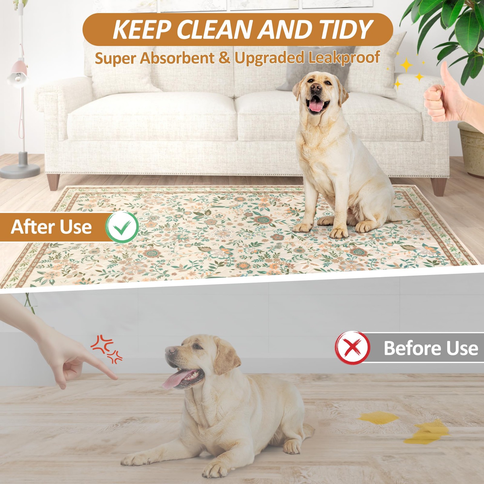 Baodan Washable Pee Pad for Dogs, 2 Pack Large Reusable Puppy Pads, 36″x36″ |…