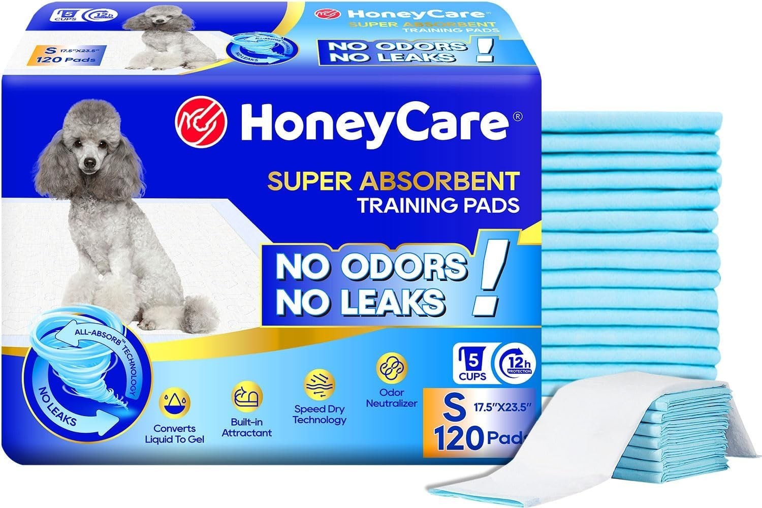 Leak-Proof Puppy Training Pads – 5-Layer, Quick-Dry, 120 Pack, 17.5″x23.5″ Size