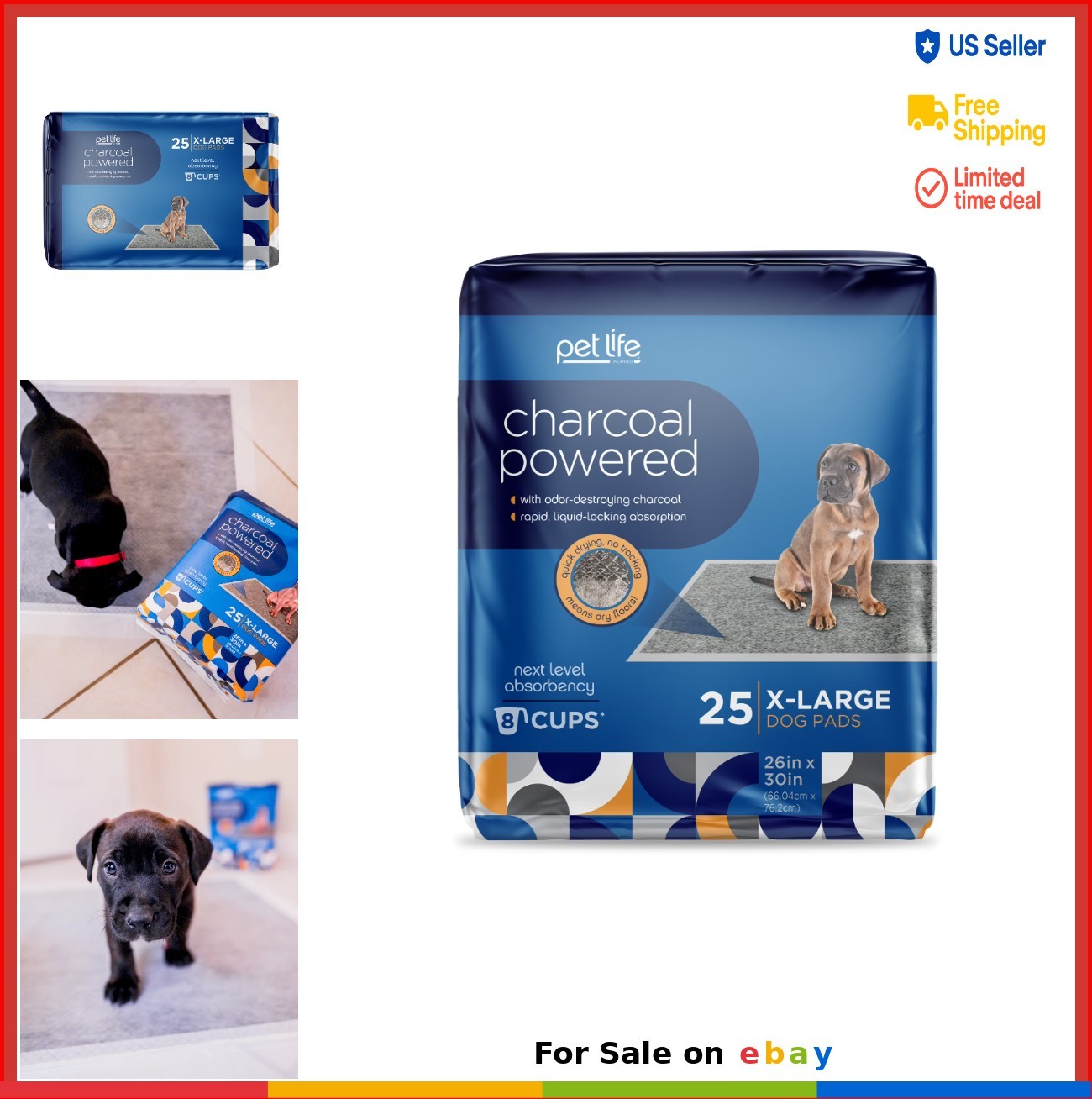 Odor Destroying Charcoal XL Dog Pads 25 Count Liquid Locking Absorption