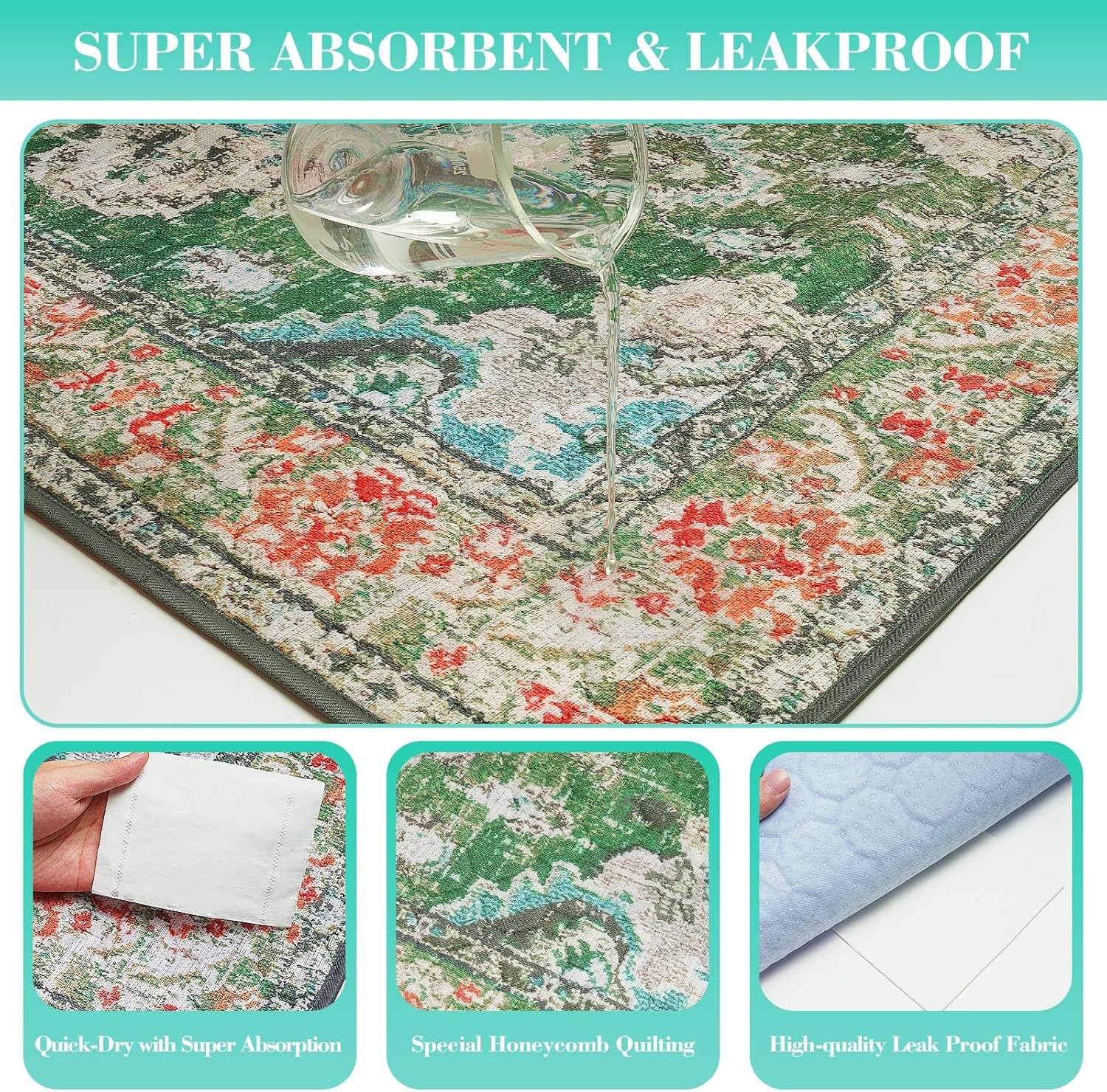 Non-Slip Dog Washable Pee Pad Extra Large 72″ X 72″, Boho Rusable Pee Pad for Do