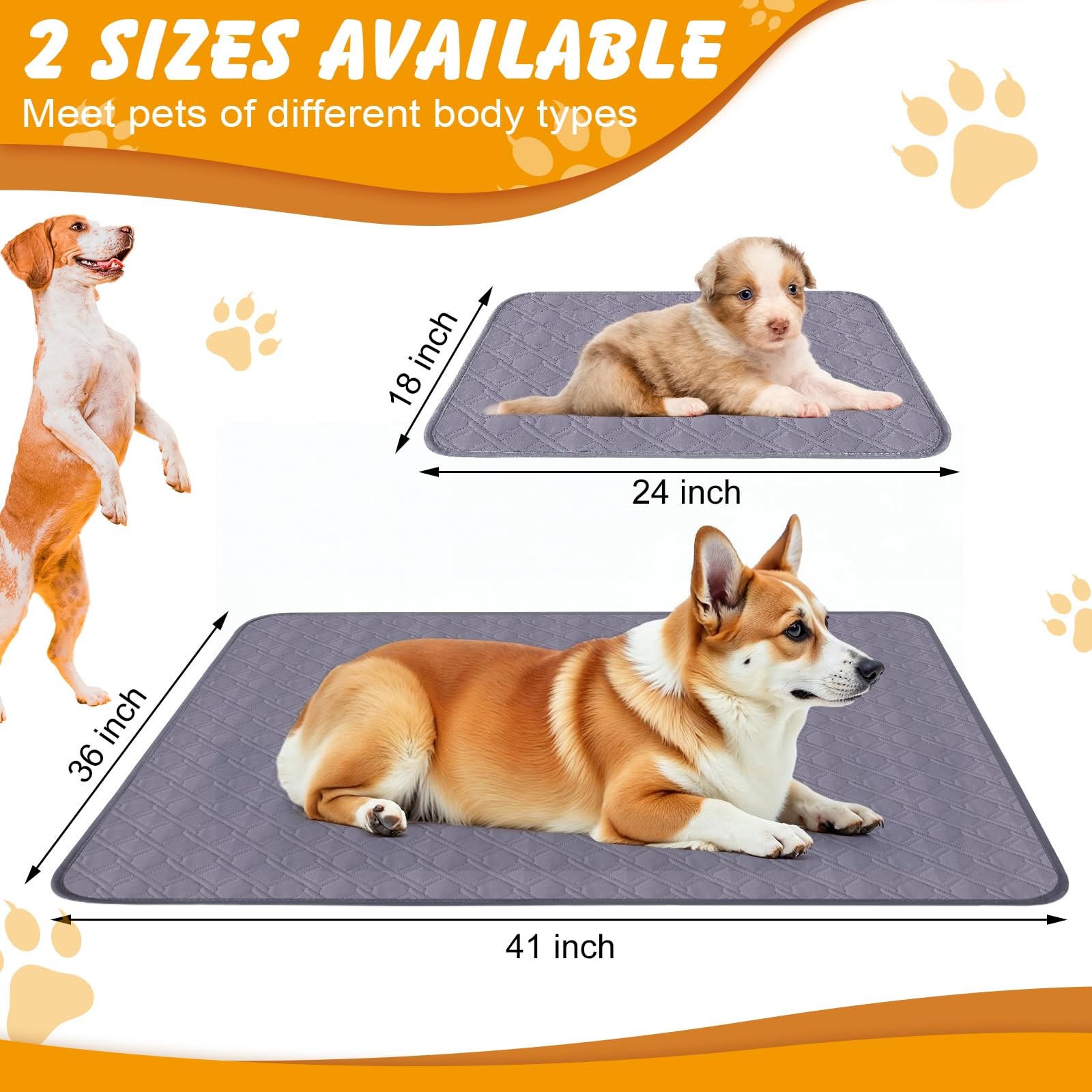 2 Pack 18×24 Inch Washable Puppy Dog Pee Pad Reusable Quick Dry Protective Pads