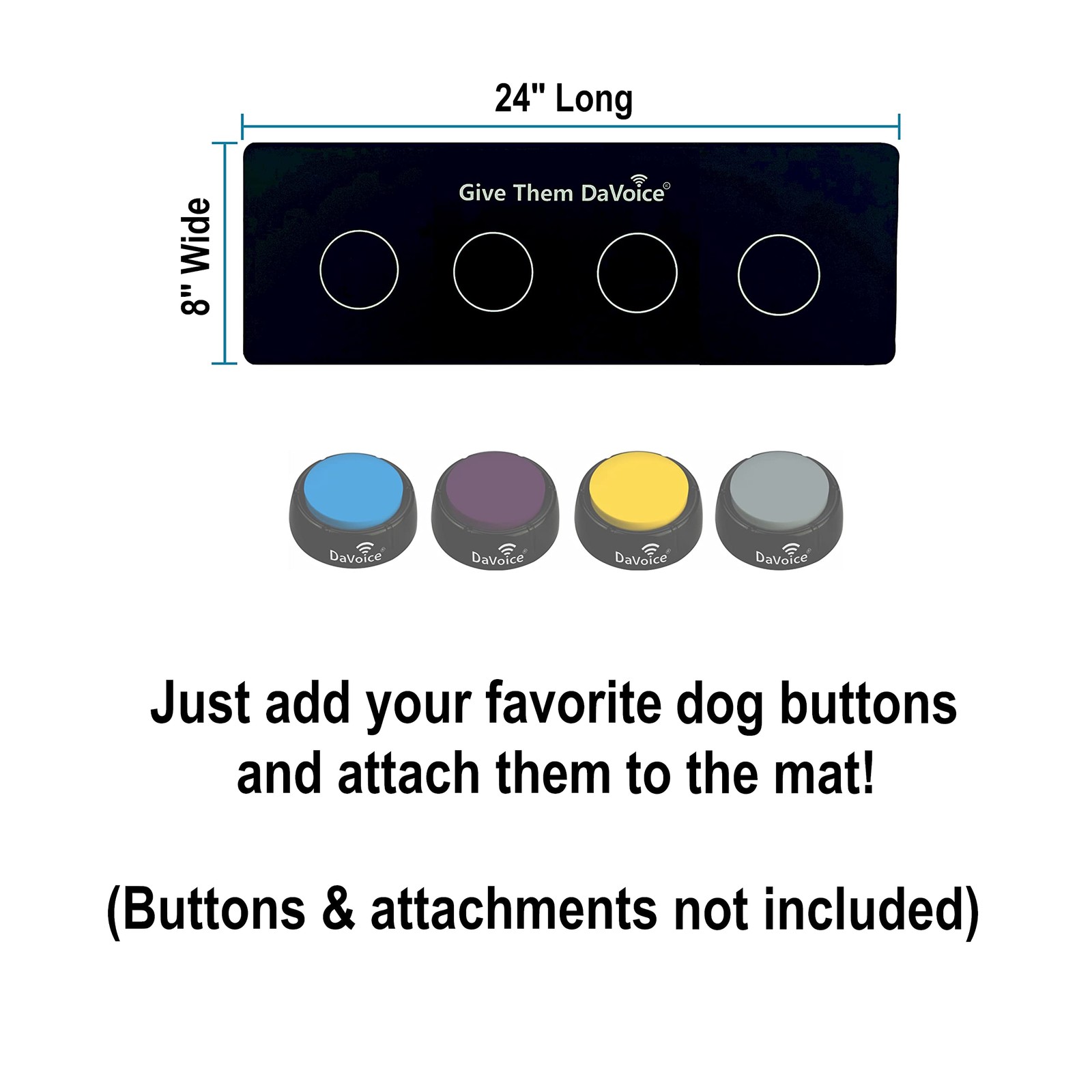 DaVoice Dog Button Mat (4 Placements) for 8″ x 24″, Black