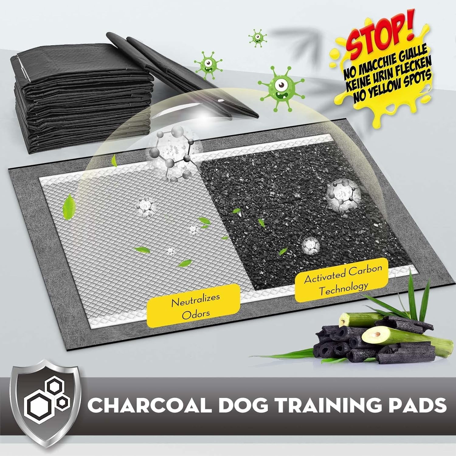 CROCI Puppy Pee Pads 22″x22″ Charcoal Standard Size-22x22in(50Ct), Gray
