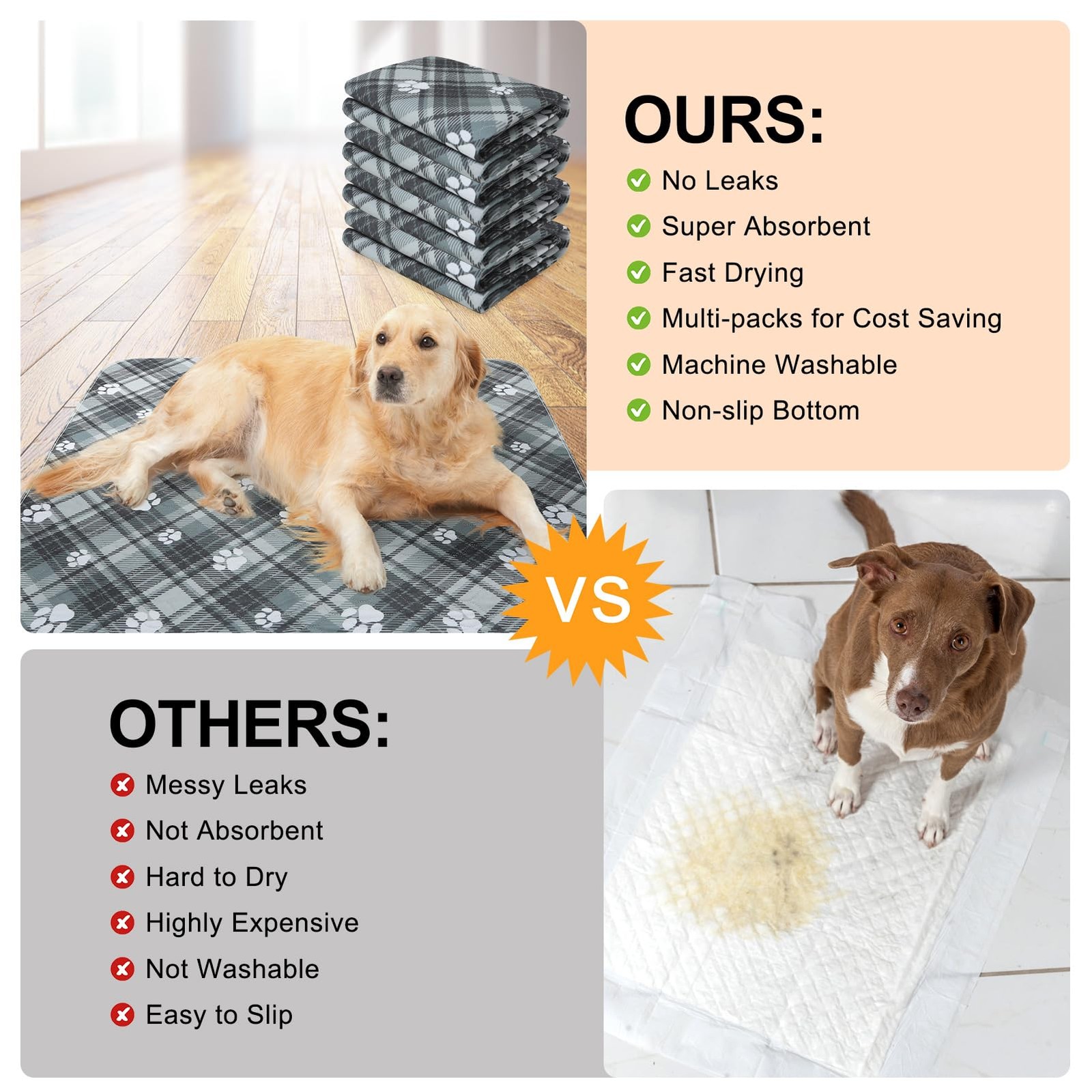 Washable Pee Pads for Dogs, 4 Pack Reusable Puppy Pads, Super Absorbent Dog P…