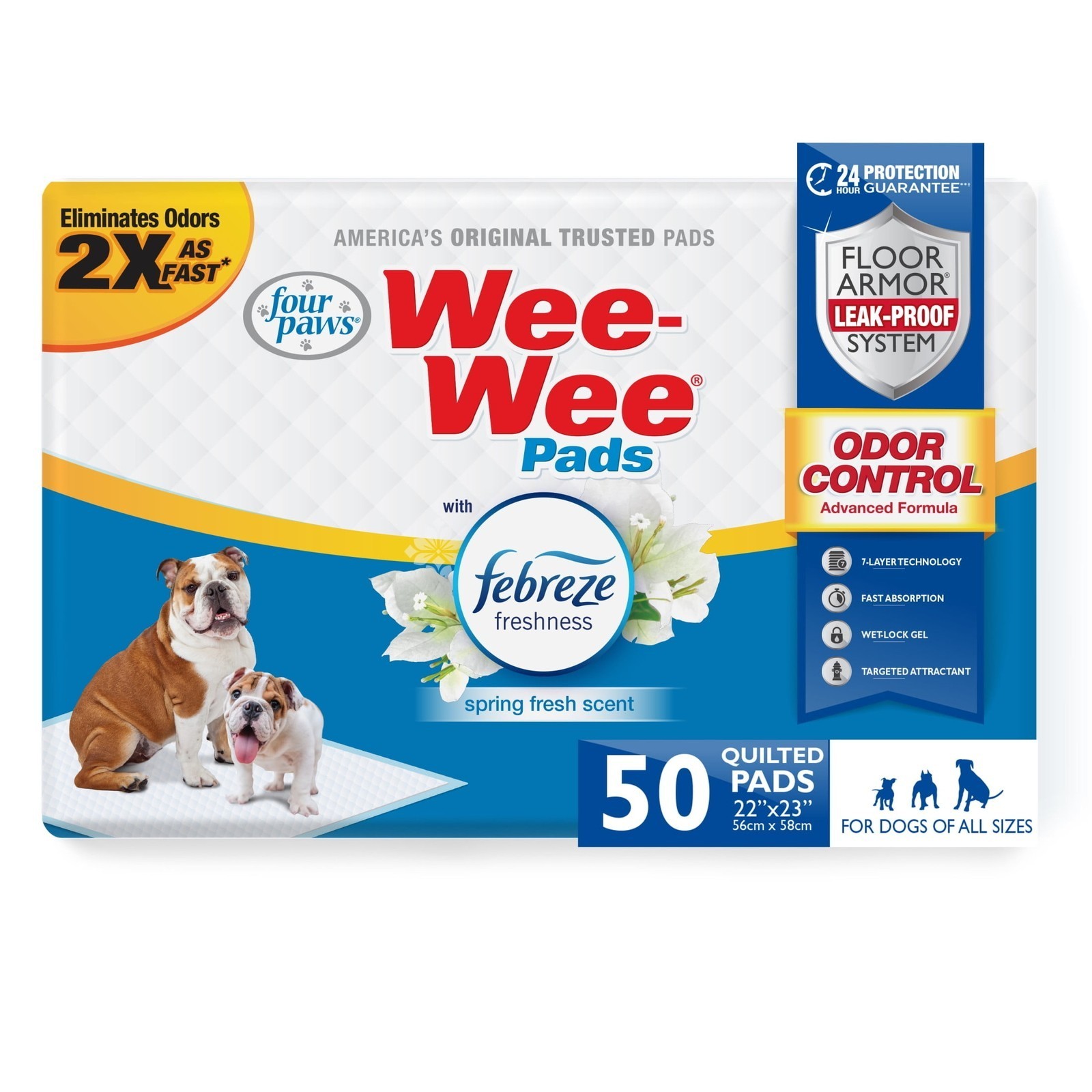 Wee-Wee Febreze Freshness Odor Control Potty Training Dog & Puppy Pads, 50 Count