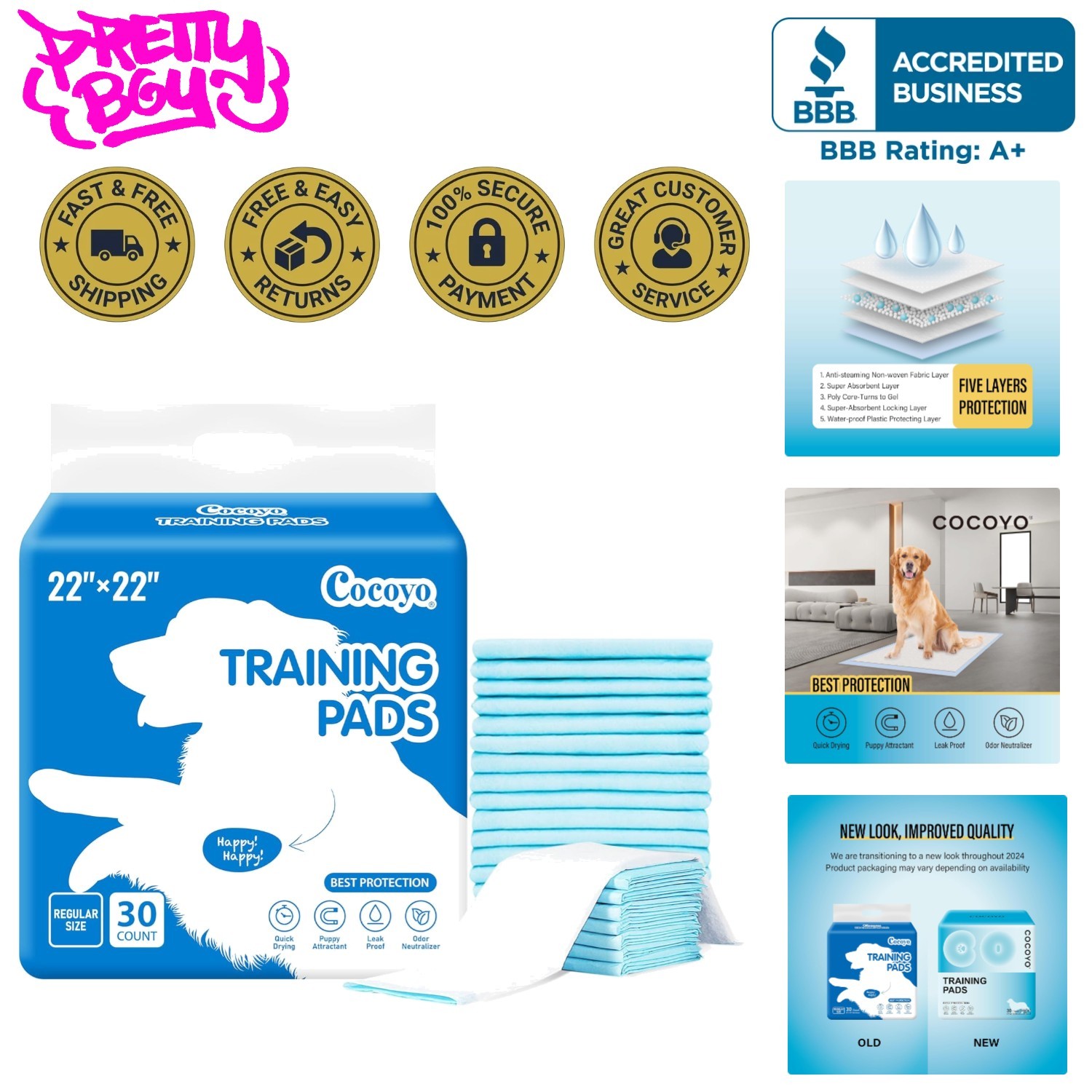 5-Layer Super Absorbent Dog Pee Pads – Ideal for Puppies and Seniors, 30 Count