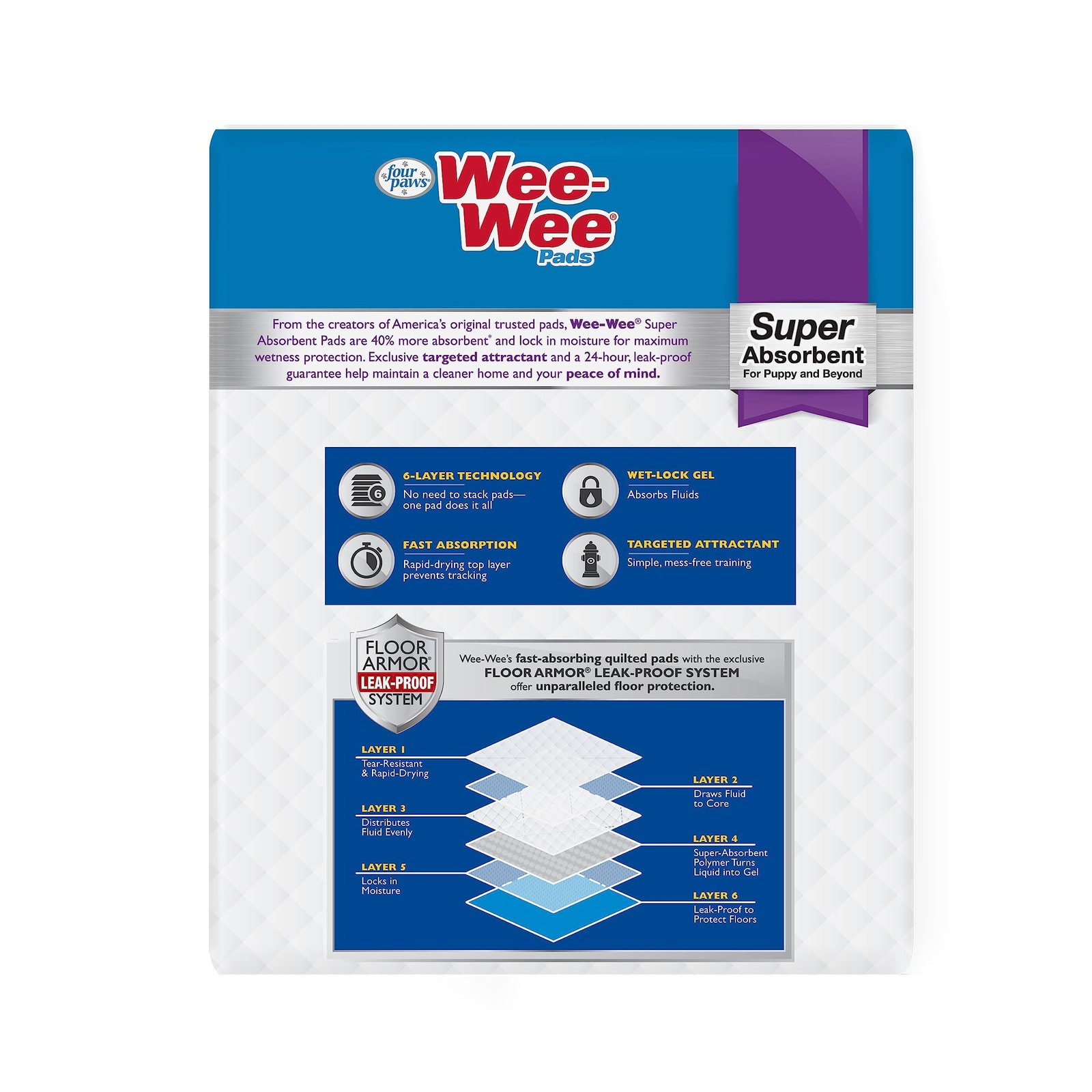 Four Paws Wee-Wee Super Absorbent Unscented Pee Pads for 24″ x 24″, White