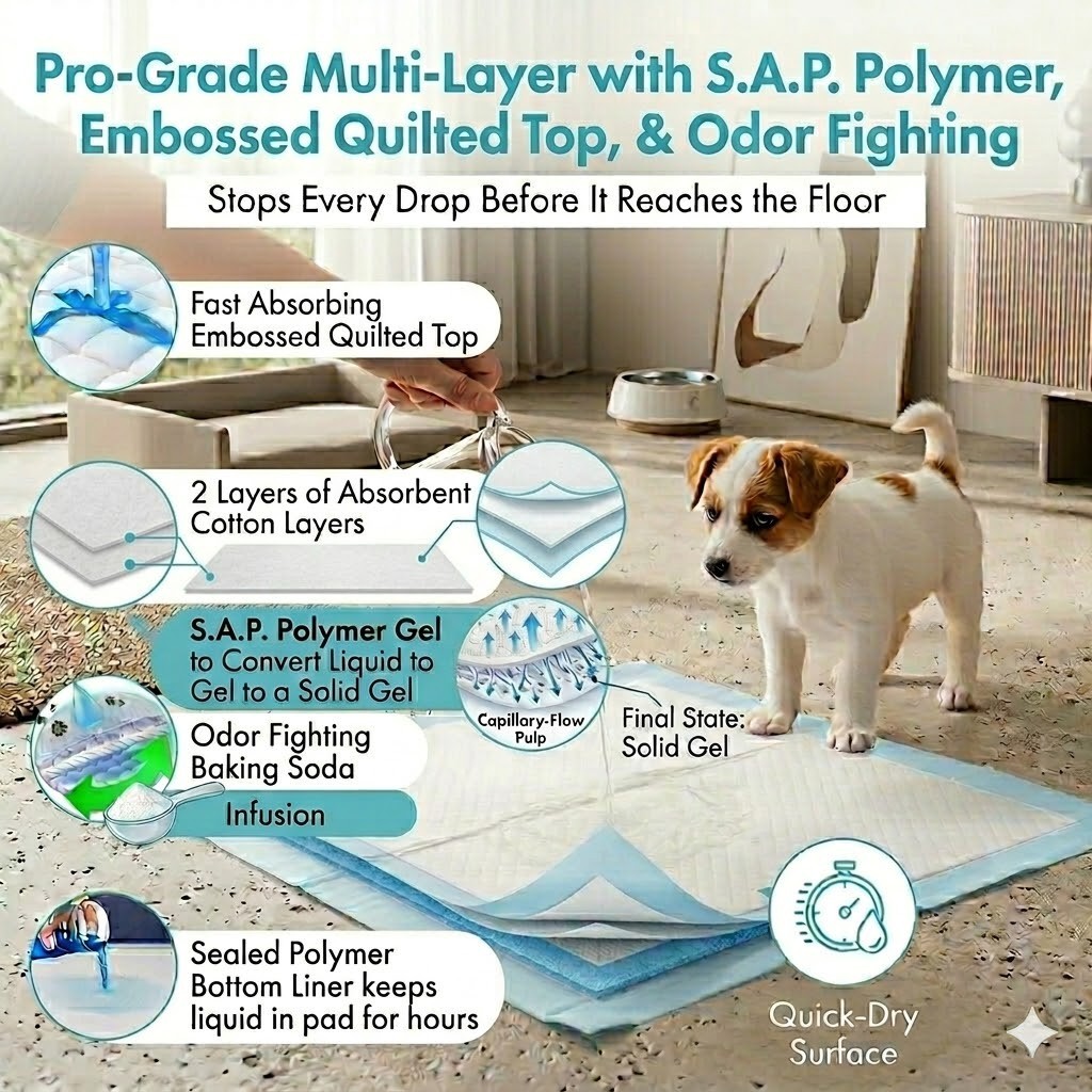 800 Premium Max-Absorbent 23×24″ Puppy Pads-Quilted Top-Polymer Quality SAP GEL