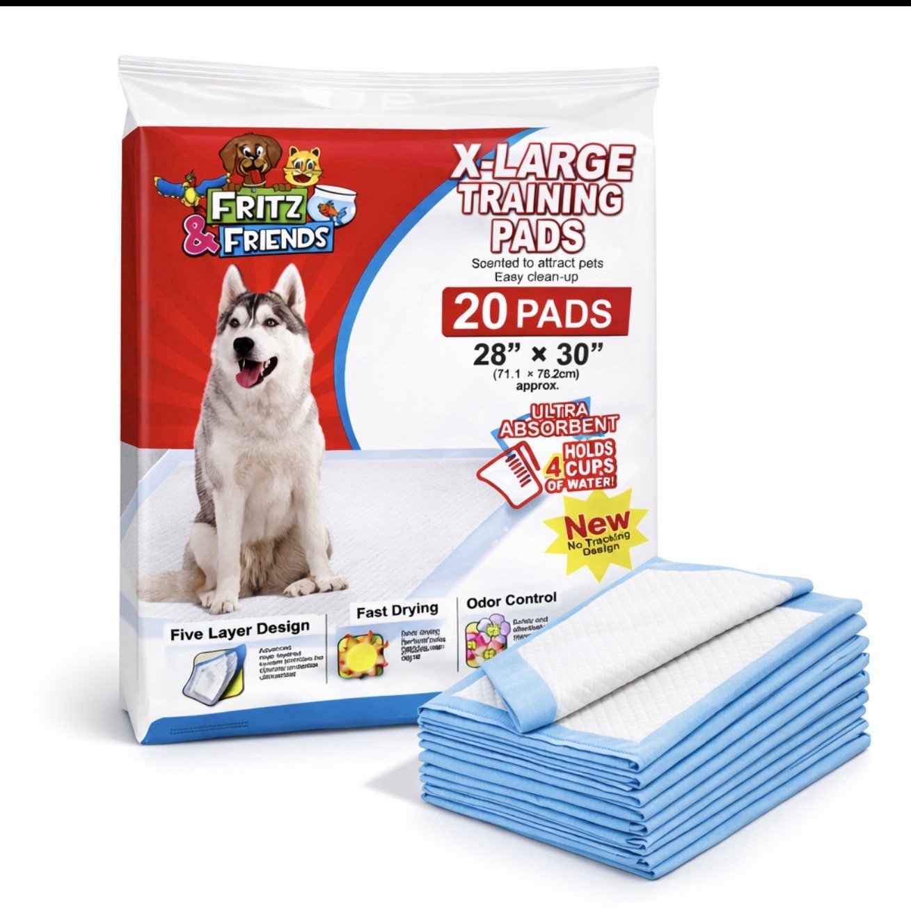 Fritz & Friends X-Large Training Pads 28″x30″ 20 Pack Ultra Absorbent Odor Cont…