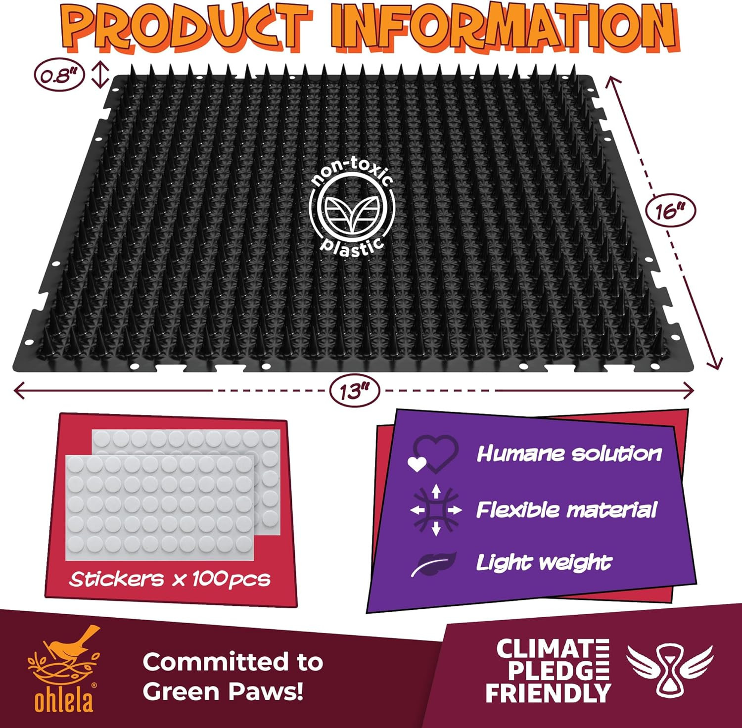 16 Pack Black Scat Mats for Dogs – 16″ X 13″ Pet Deterrent Mat with 1″ Spike. Ef