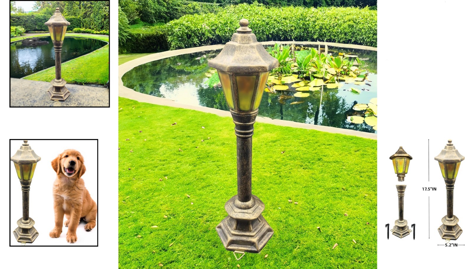 Charming Gold Dog Street Light Figurine – Ideal for Garden Decor and Training