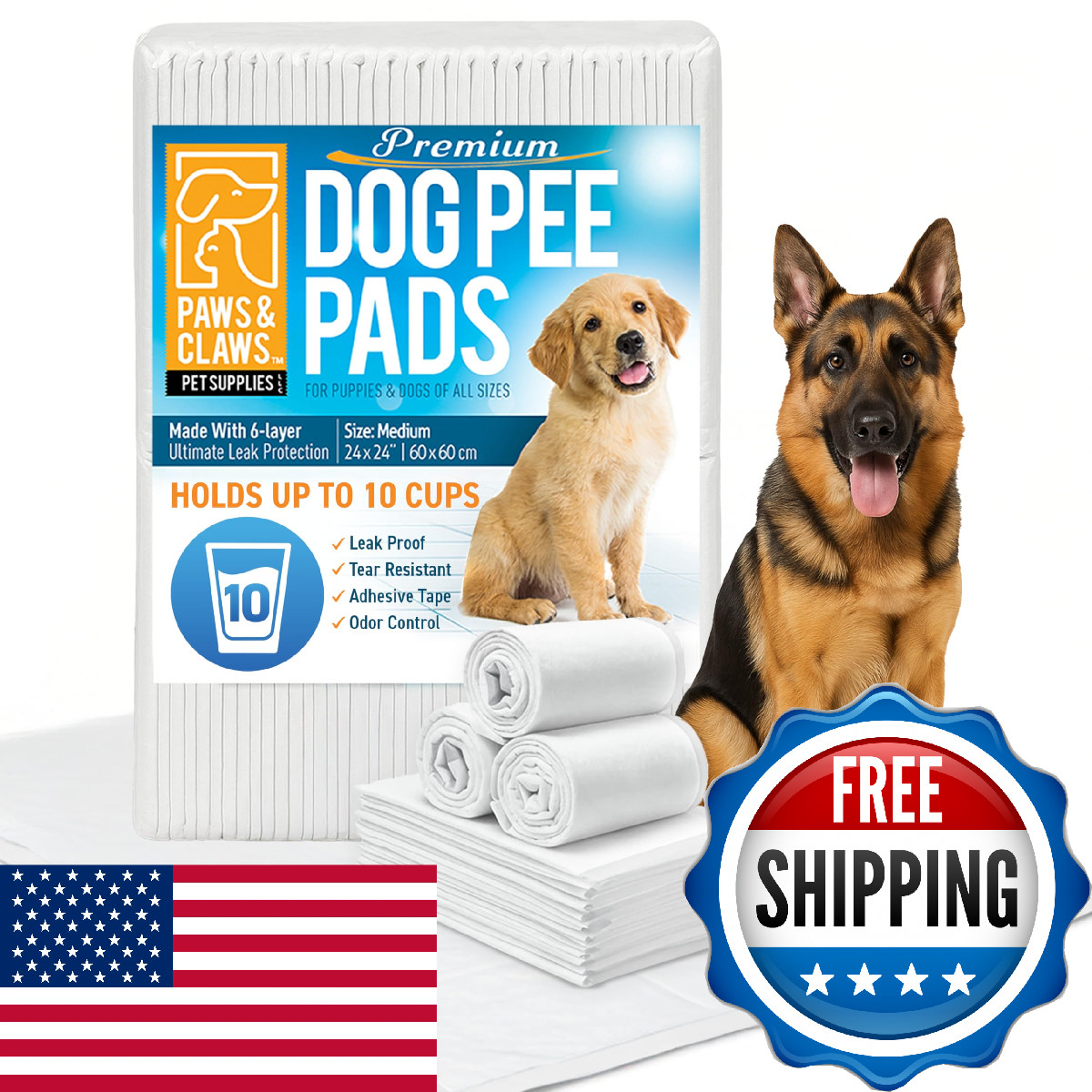 Paws & Claws Premium Disposable Dog & Puppy Pee Pads – Extra Large 30″x36″, 30-C
