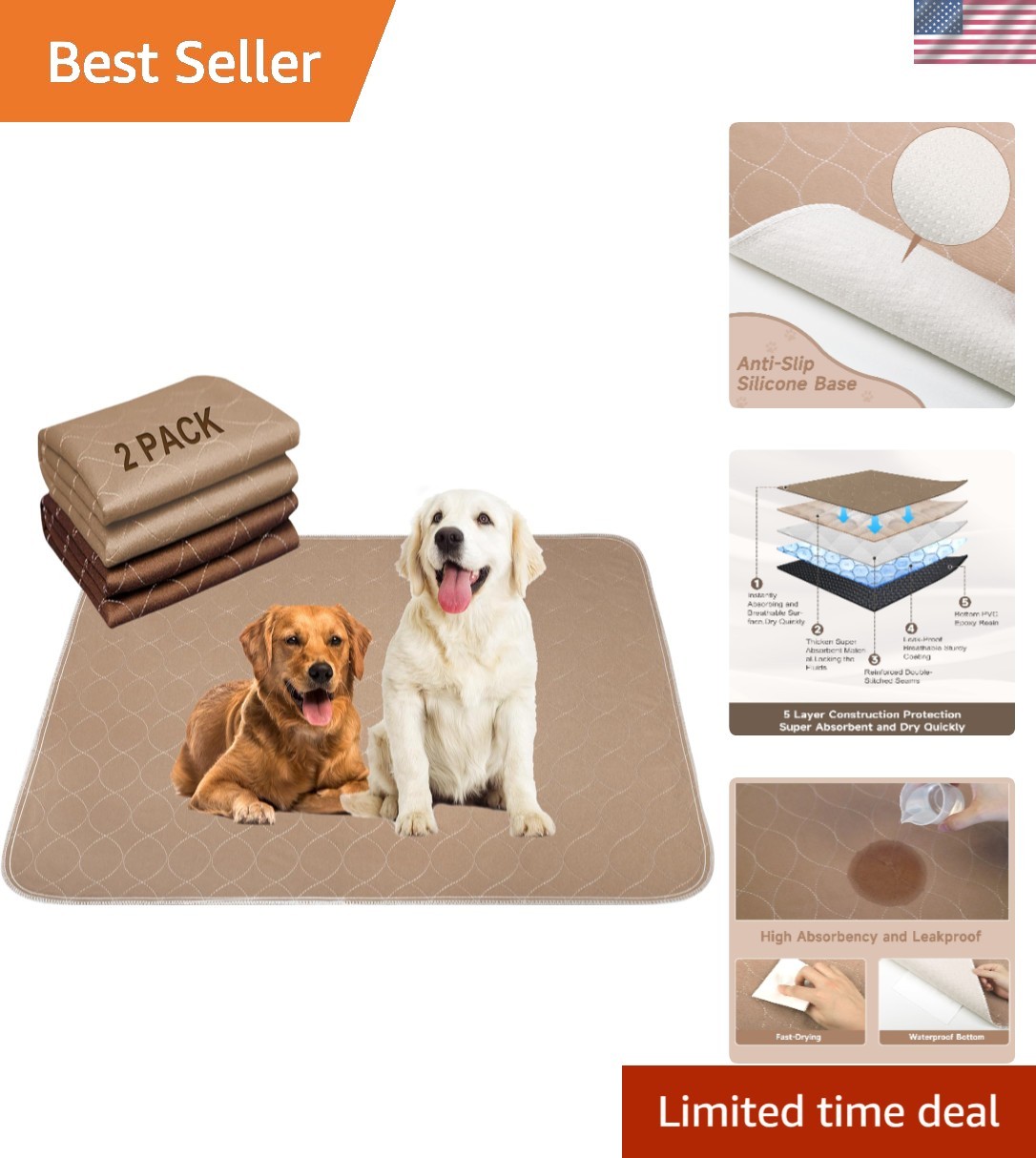 Reusable and Super Absorbent Dog Pee Pads 2 Pack – 30″x32″ for Travelers