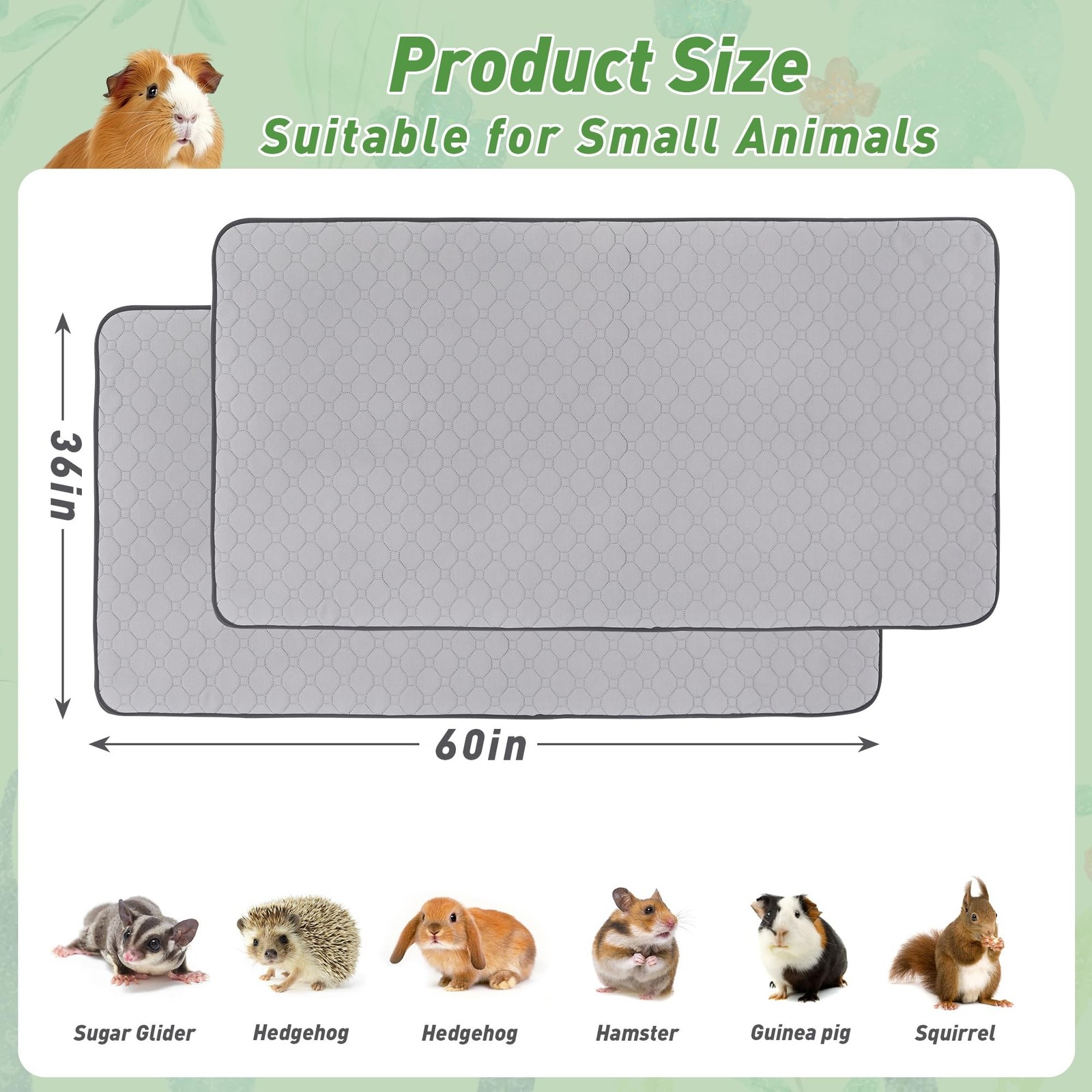 Guinea Pig Cage Liners, 36”X60” Washable Guinea Pig Pee Pads, Non Slip Reus…