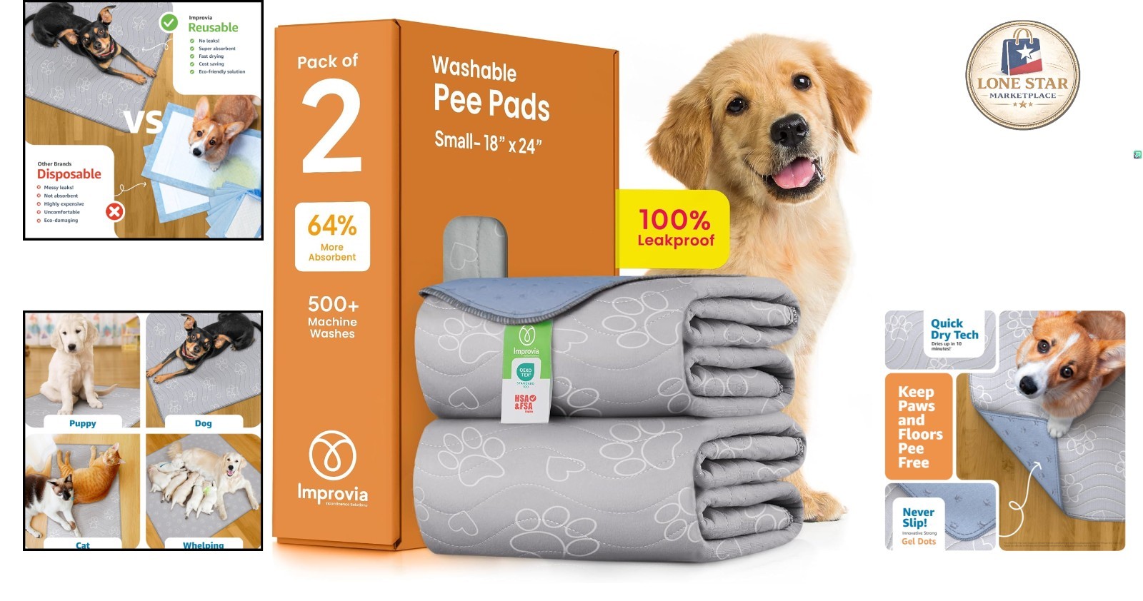 Small 18″x24″ Reusable Dog Whelping Pad – Waterproof & Leakproof with Quick-Dry