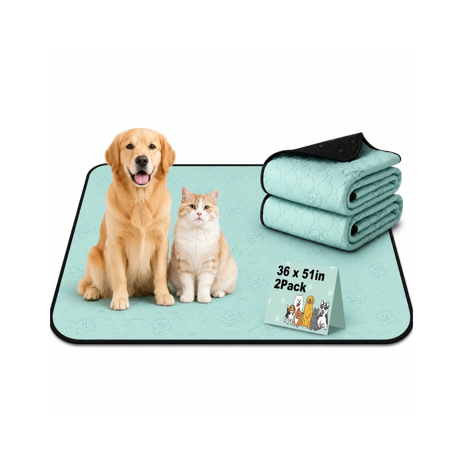Washable Pee Pads for Dogs 2 Pack, Reusable Waterproof Leak-Proof Puppy Train…