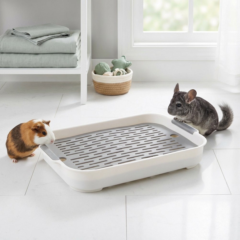 2Pcs Reusable Rabbit Litter Box White PP with Antisplash Edge for Small Pets
