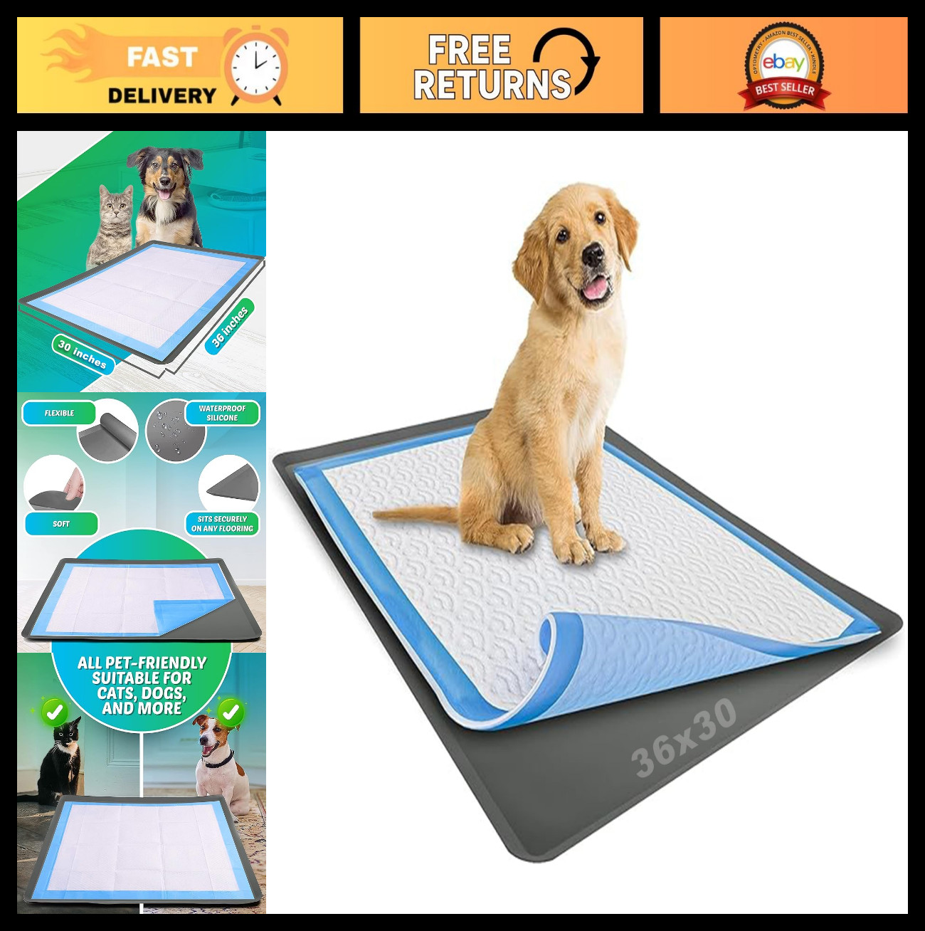 Dog Pee Pad Holder for 30” x 36” Pads – Grey, Stable Grip, Soft Edges, Easy Clea