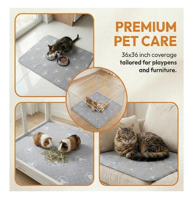 2 Pack NonSlip 36″x36″ Pet Playpen Mat with 3Layer Comfort, Reusable and Wash…