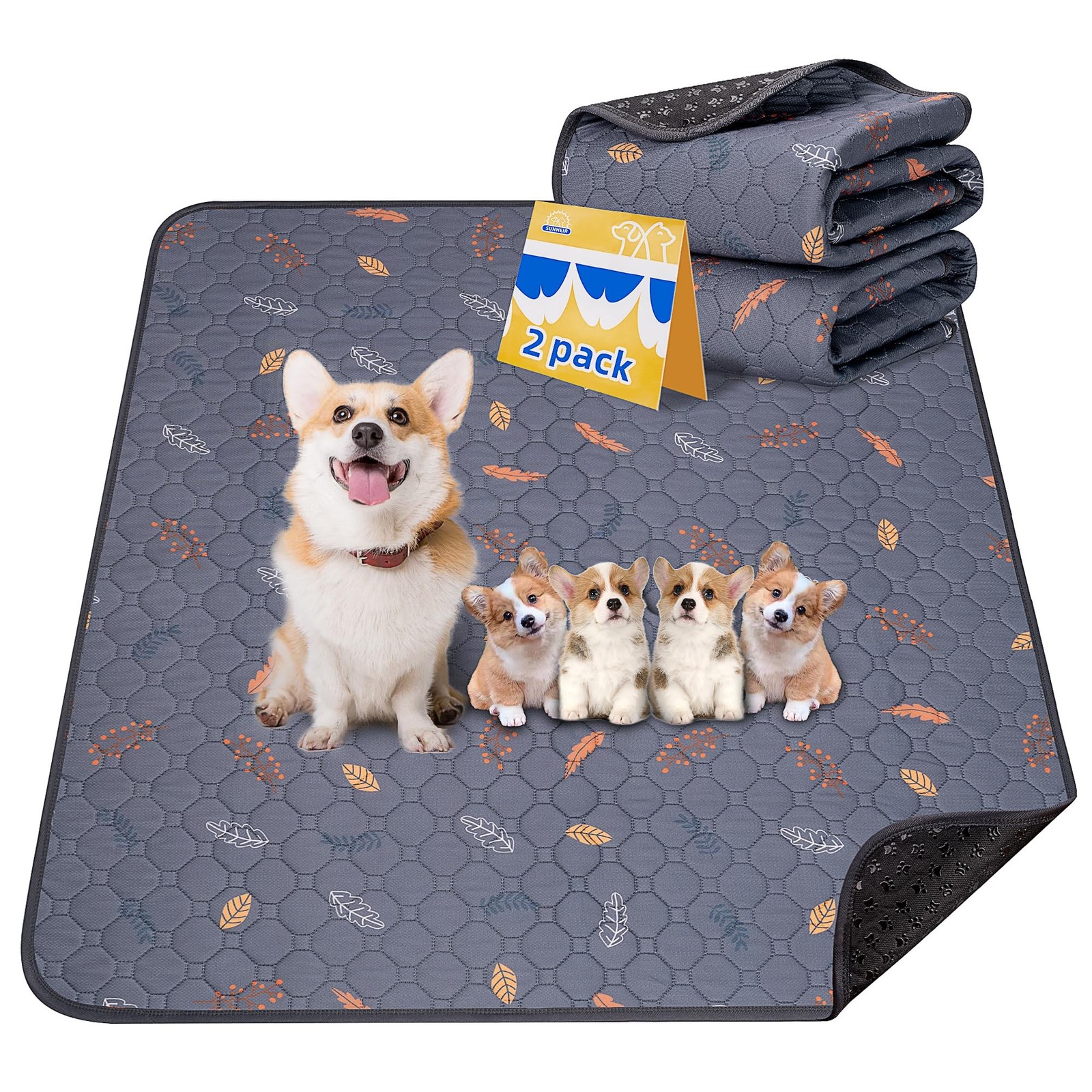 Washable Pee Pads for Dogs – 2 Pack Puppy Pads with Super Absorbent, Non-Slip…