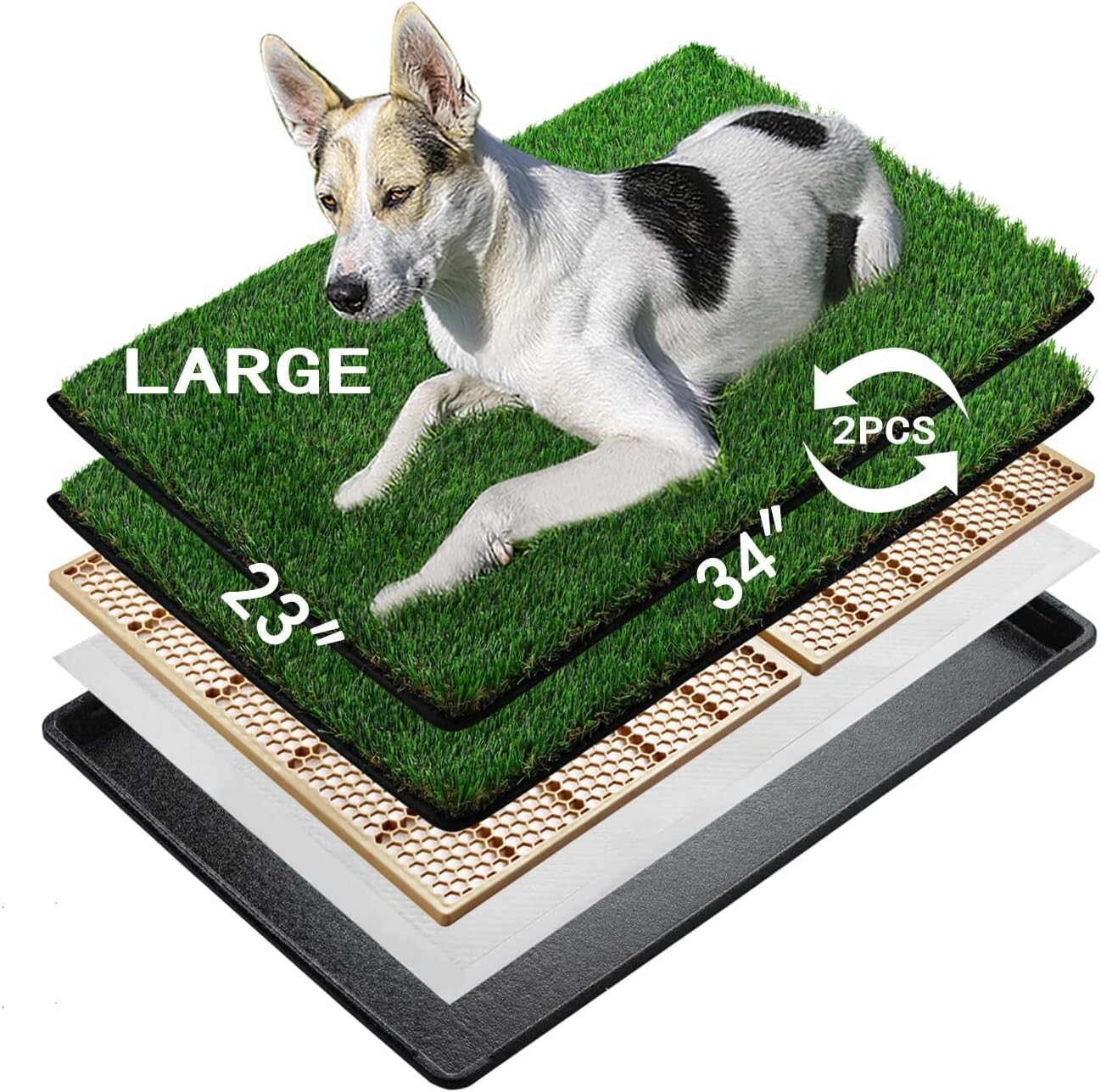 Large Dog Grass Pee Pad Tray 34″x23″ w/ 2 Artificial Grass Mats Indoor Outdoor