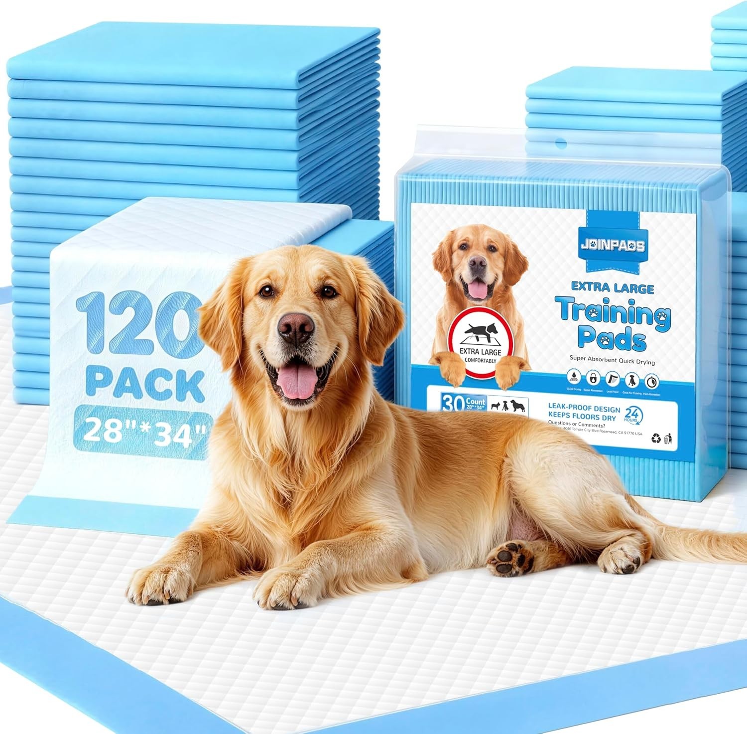 120-Count Extra Large Dog Pee Pads Puppy Pads XL,28×34 Inches (Blue)